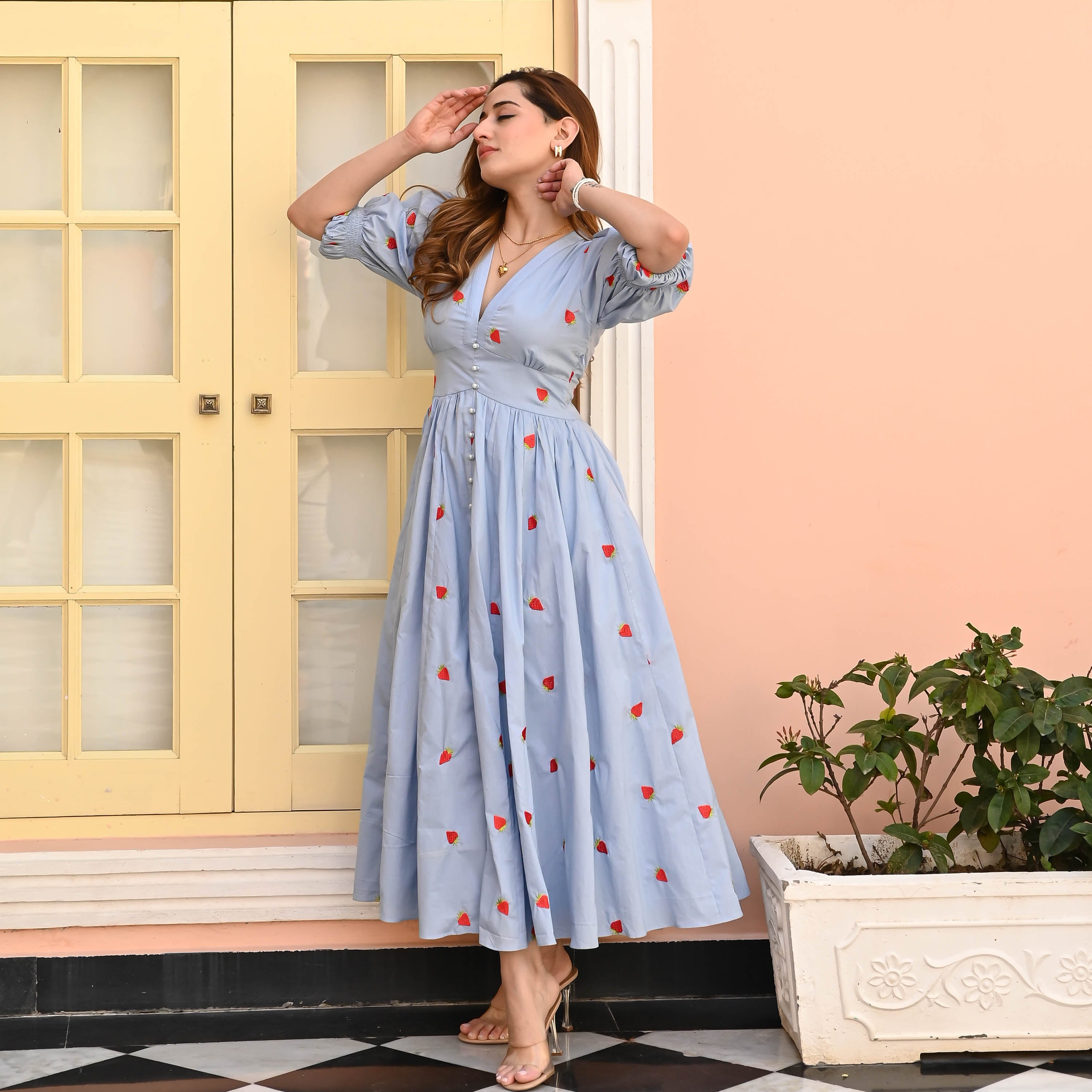 Bunaai Minty Marvel Embroidered Cotton Dress