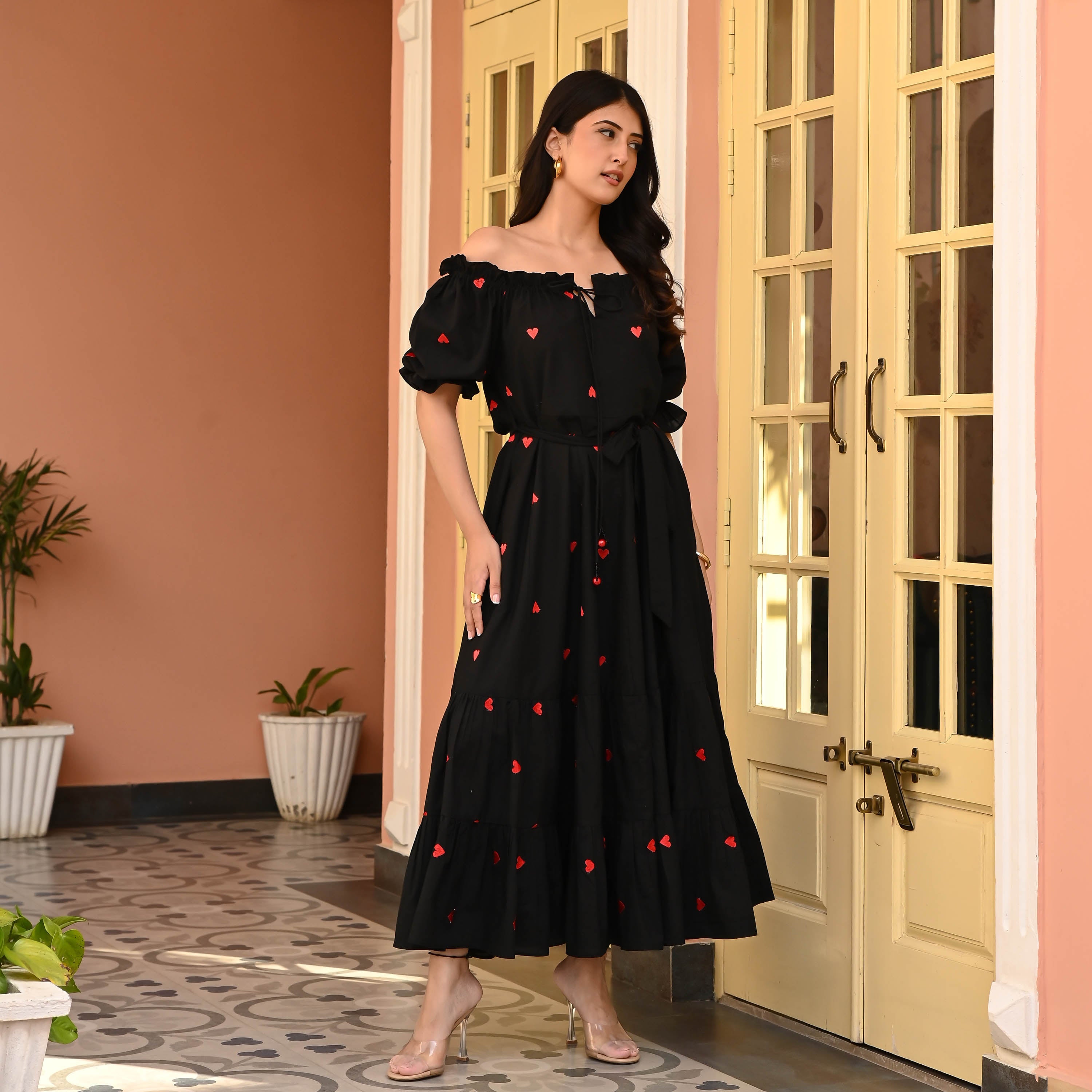 Bunaai Celestial Black Embroidered Cotton Dress