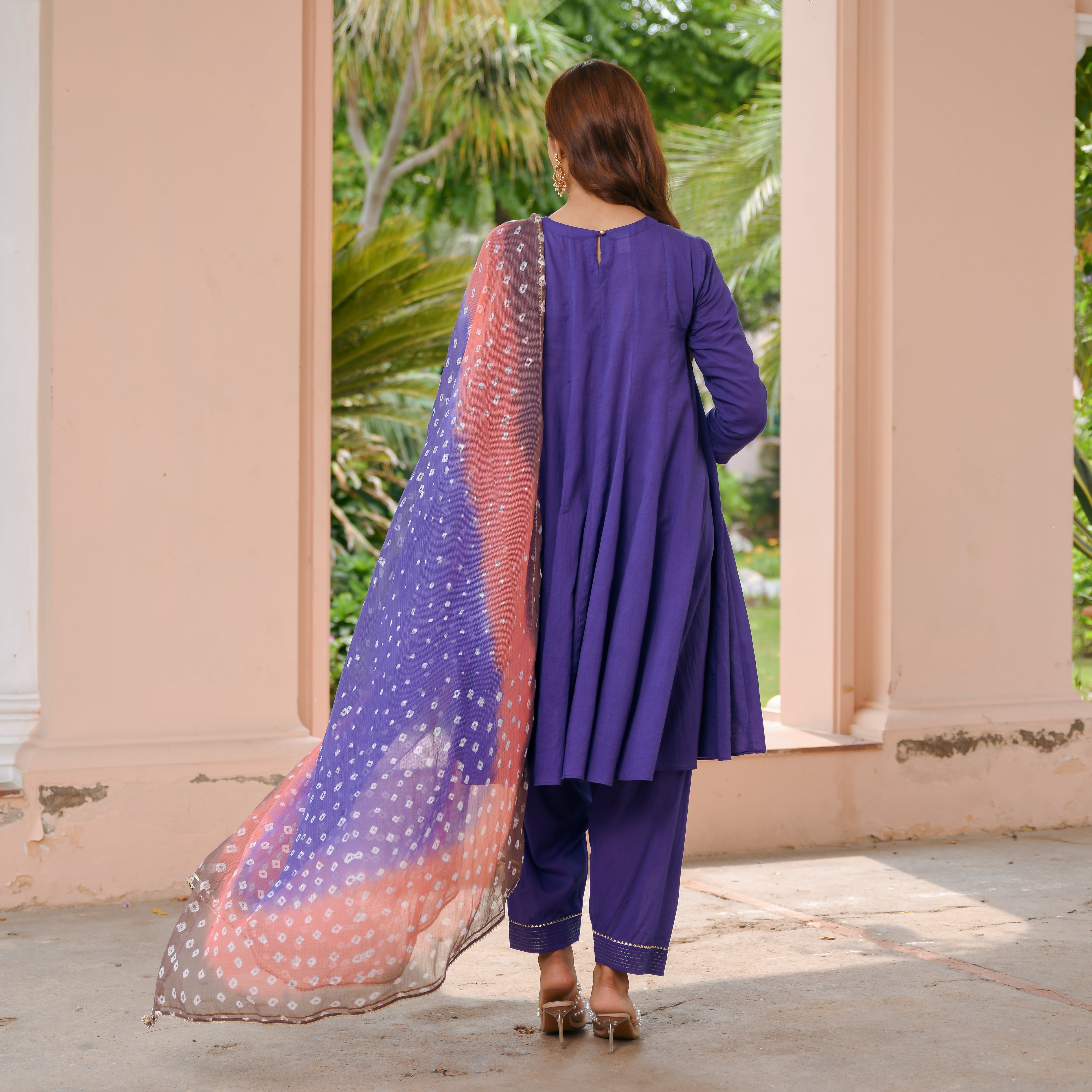 Purple Bandhej Cotton Suit Set
