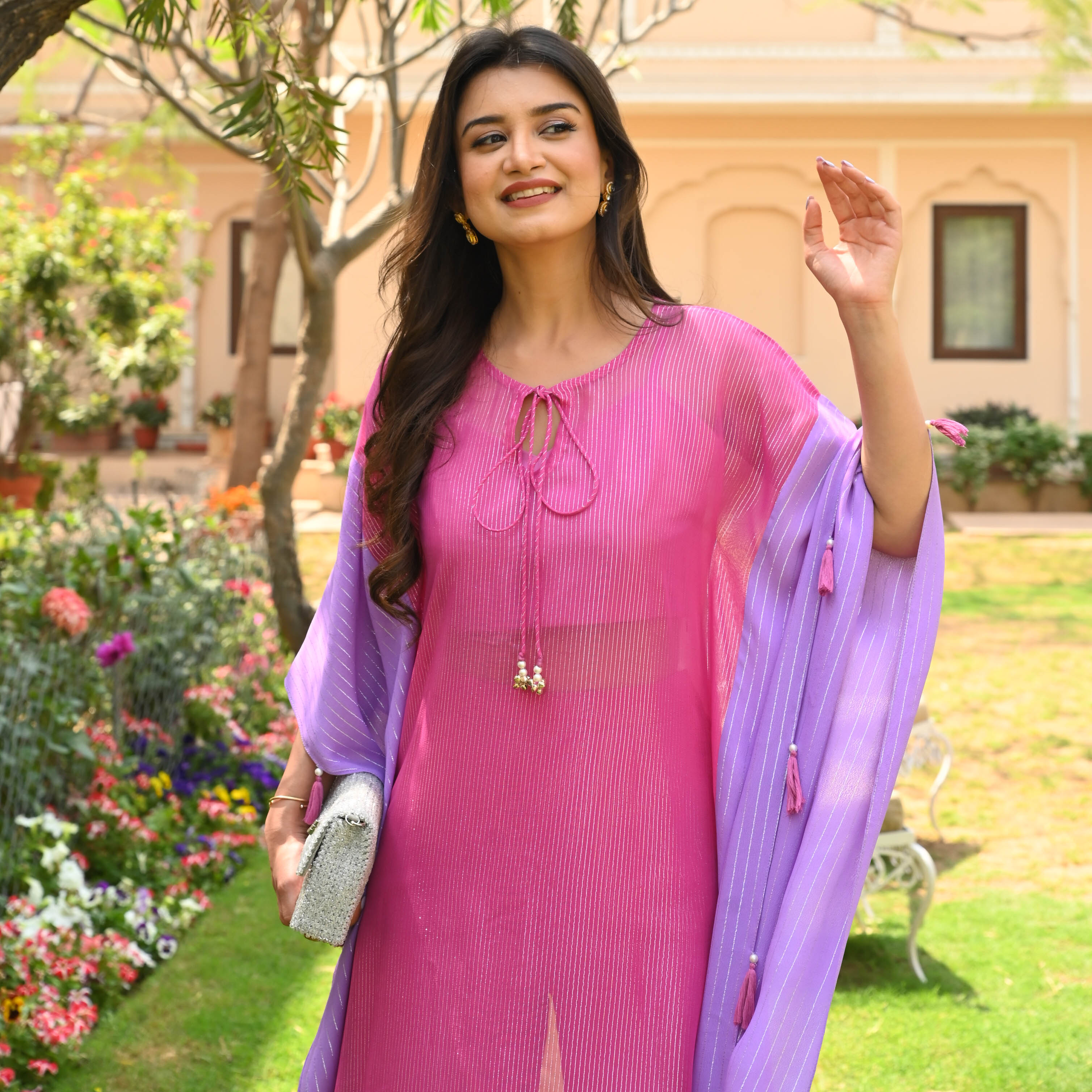 Lilac Pink Lurex Kaftan Set
