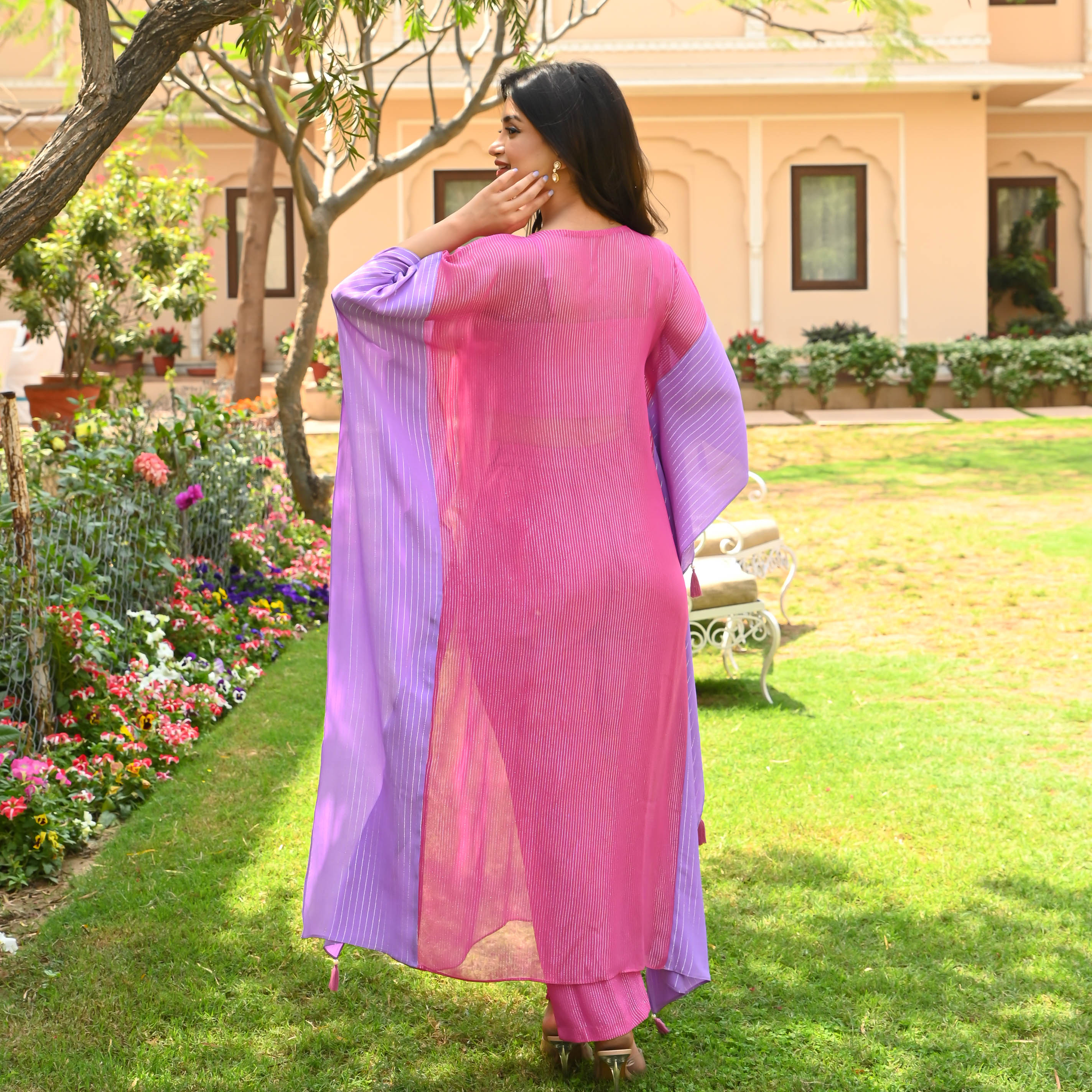 Lilac Pink Lurex Kaftan Set
