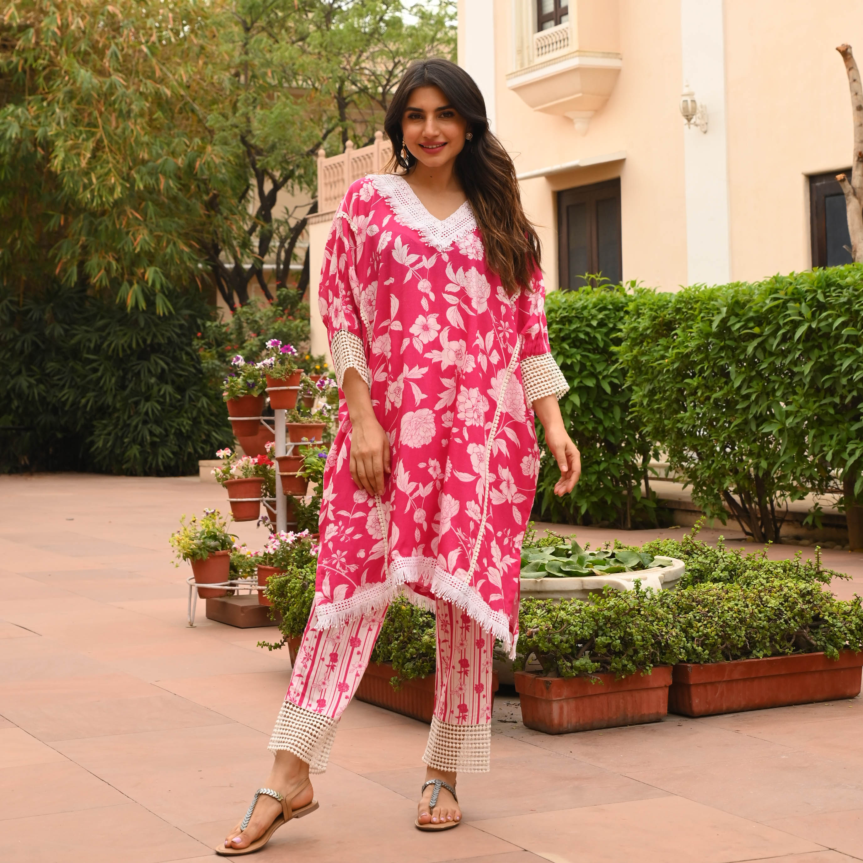 Bunaai Floral Dream Pink Kaftan Set