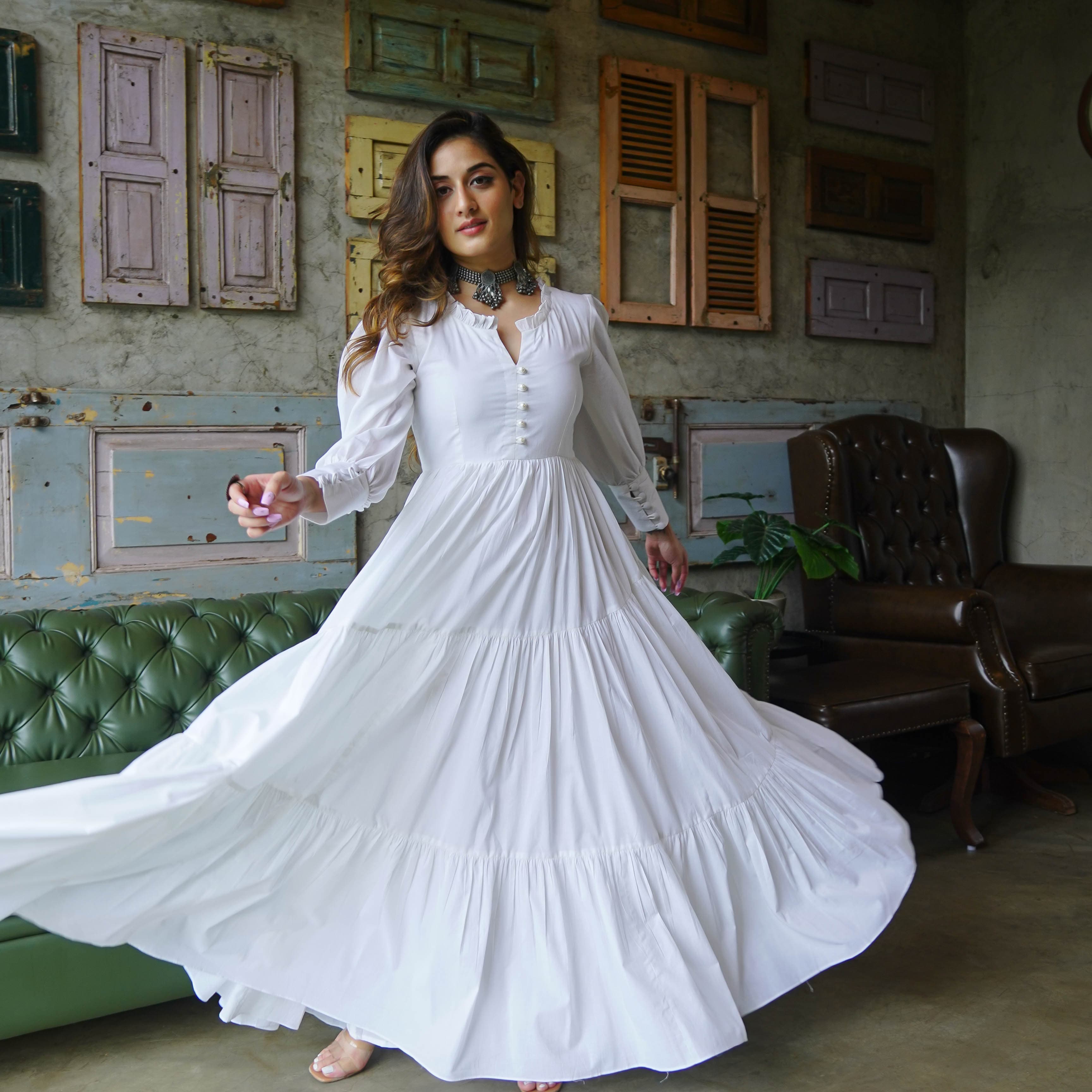 Bunaai Pure White Cotton Maxi Dress
