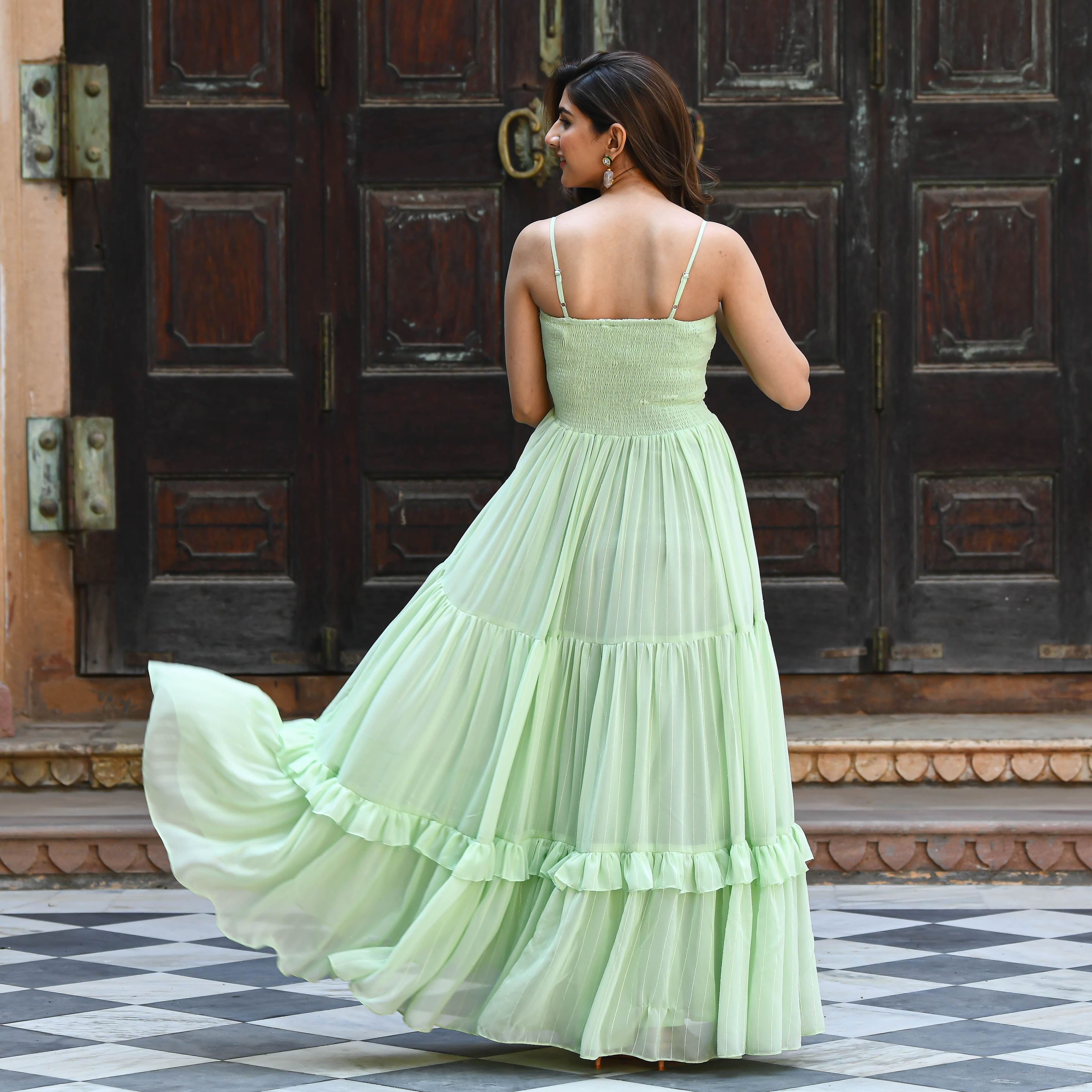 Bunaai Mint Green Sequin Maxi Dress