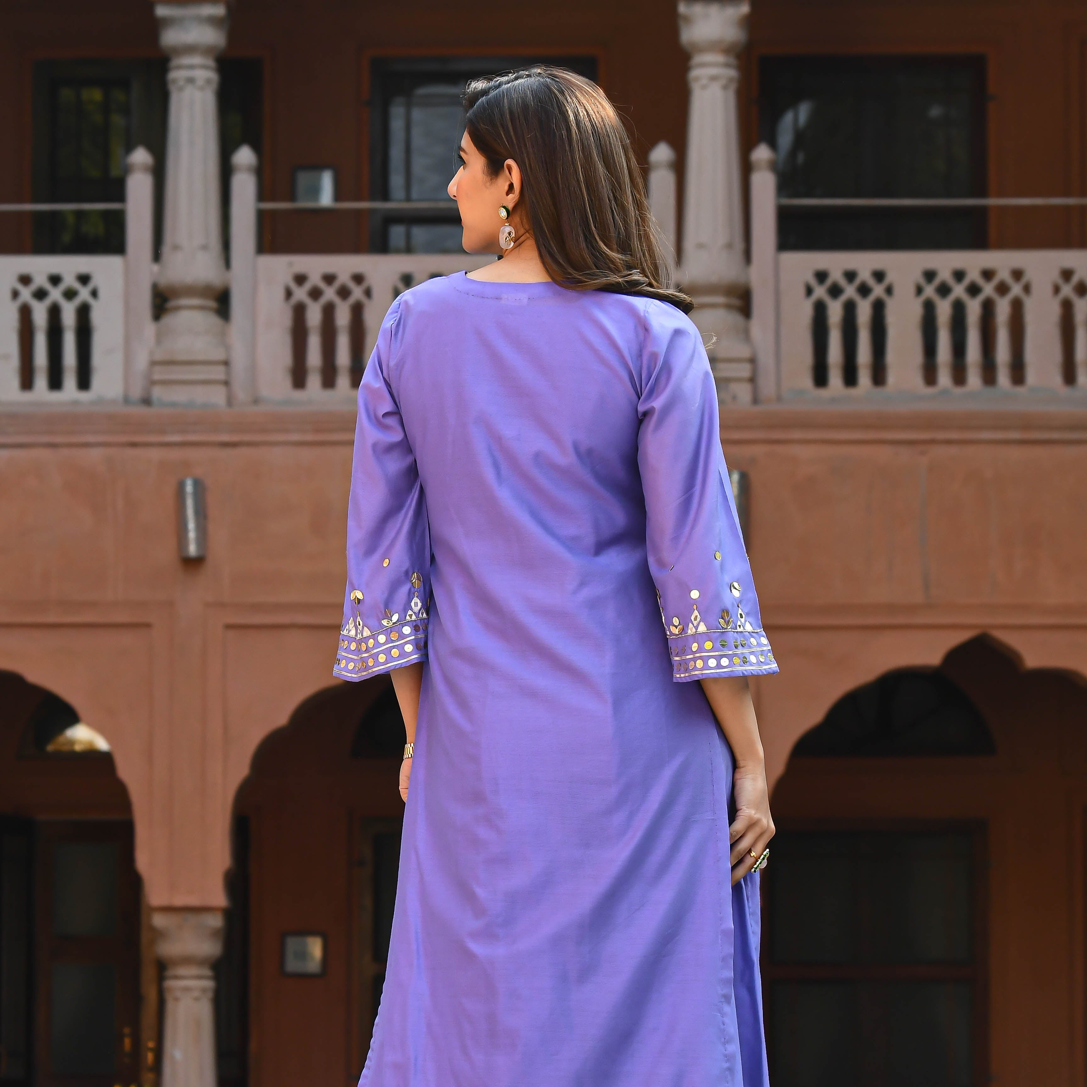 Bunaai Purple Embroidered Kurta & Pants