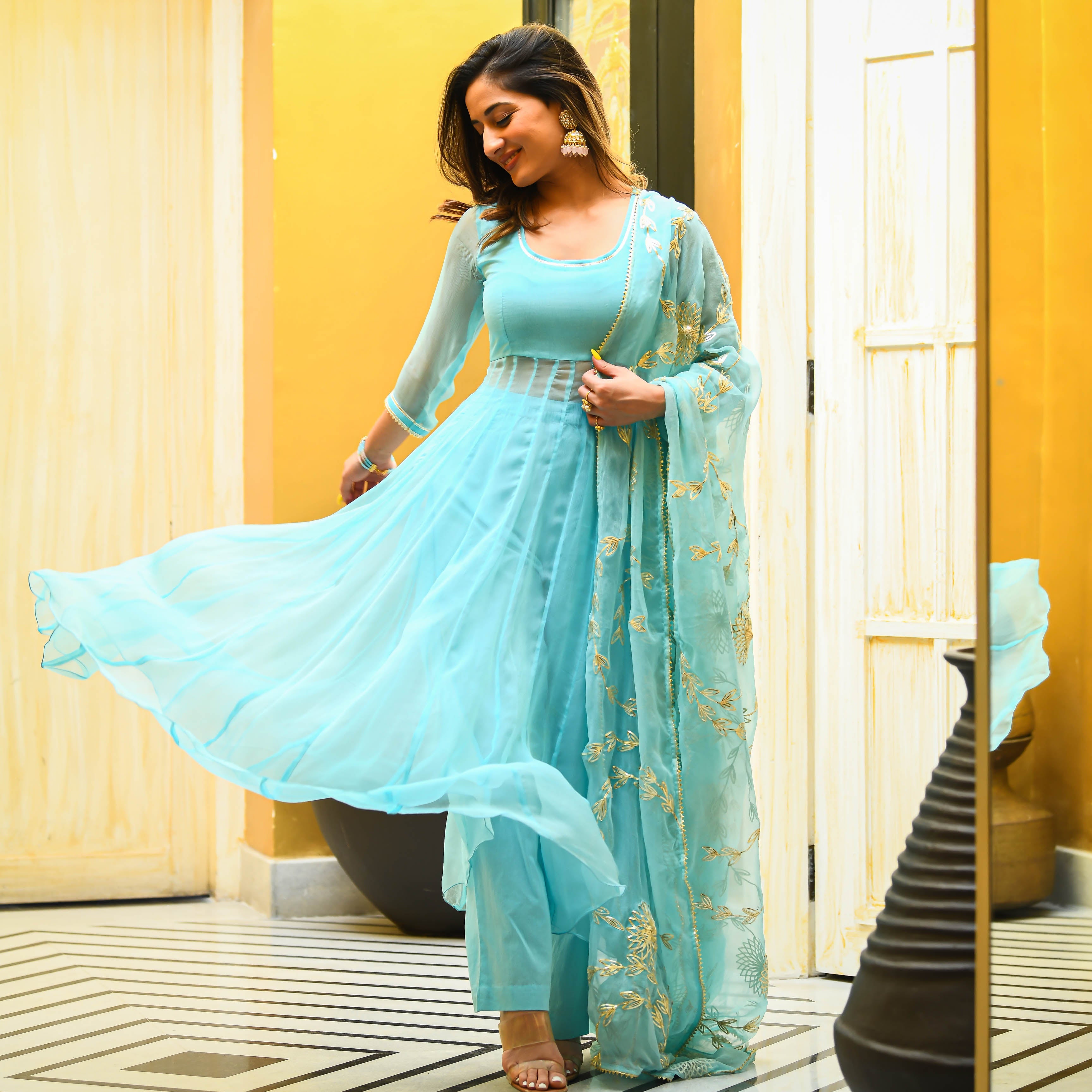 Bunaai Skyblue Gotta Salwar Suit