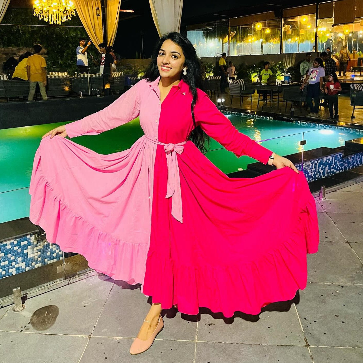 Bunaai Two-Tone Pink Cotton Dress