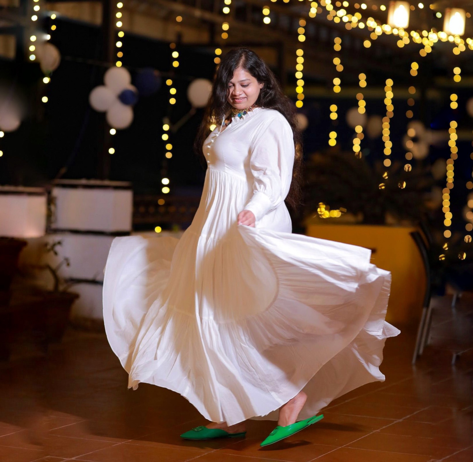 Bunaai Pure White Cotton Maxi Dress