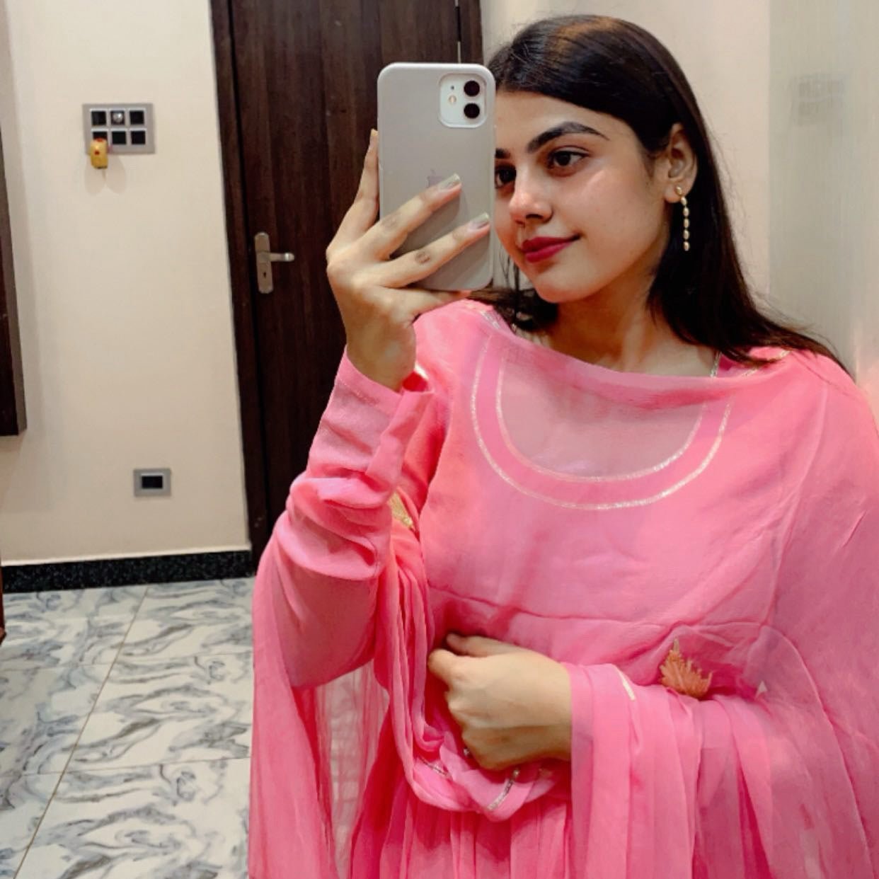 Bunaai Rosy Pink Georgette Suit Set