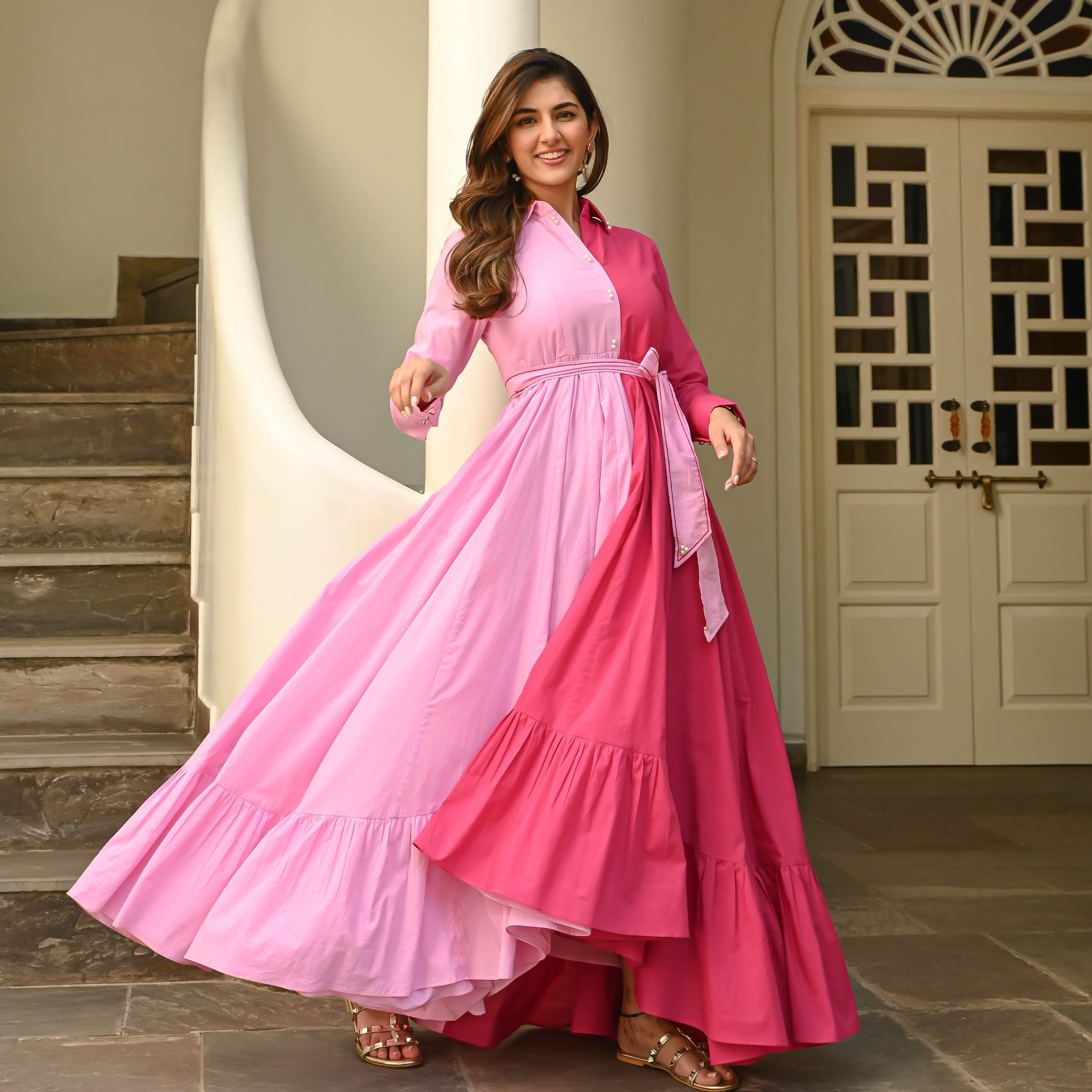 Bunaai Two-Tone Pink Cotton Dress