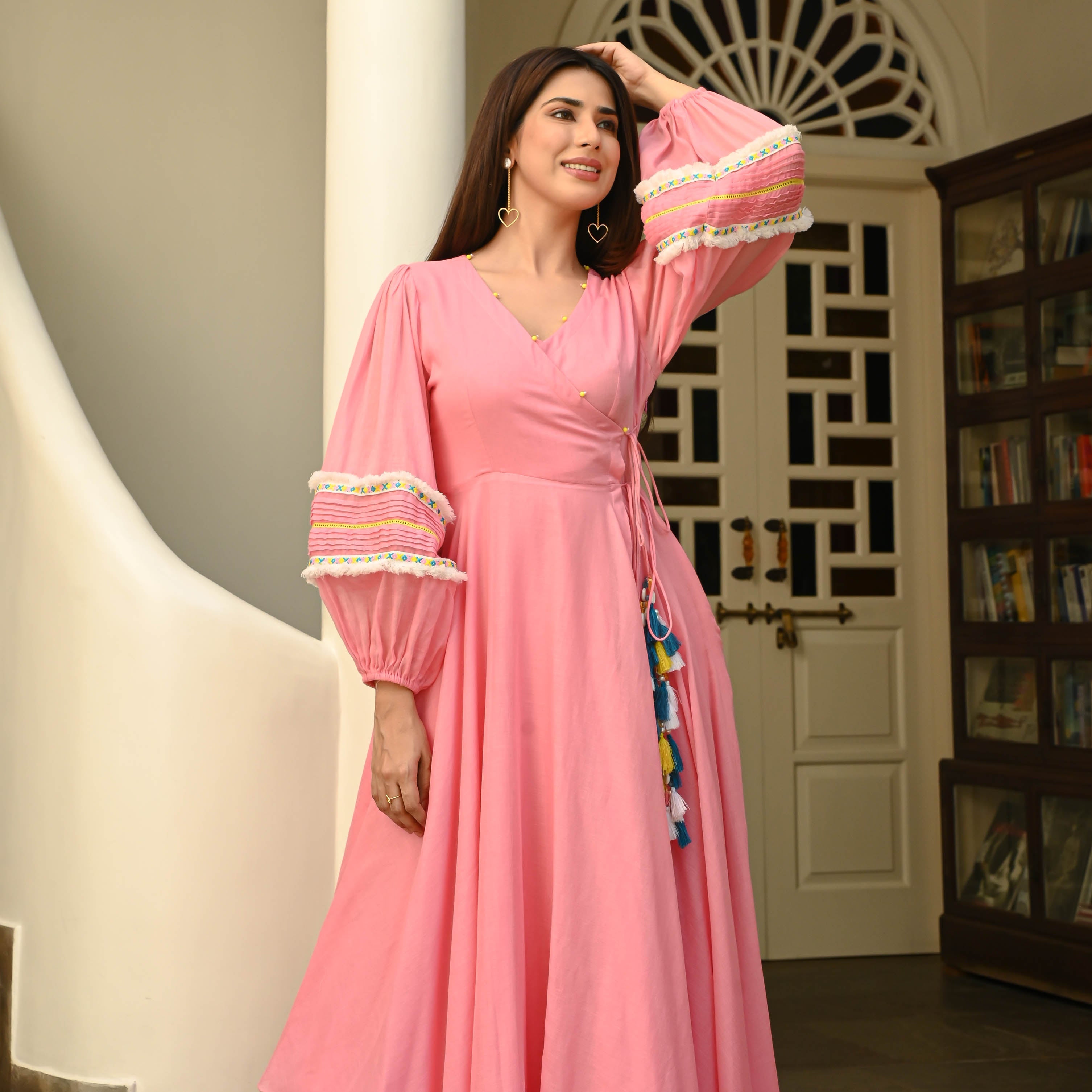 Bunaai Calm Pink Tassels Cotton Dress