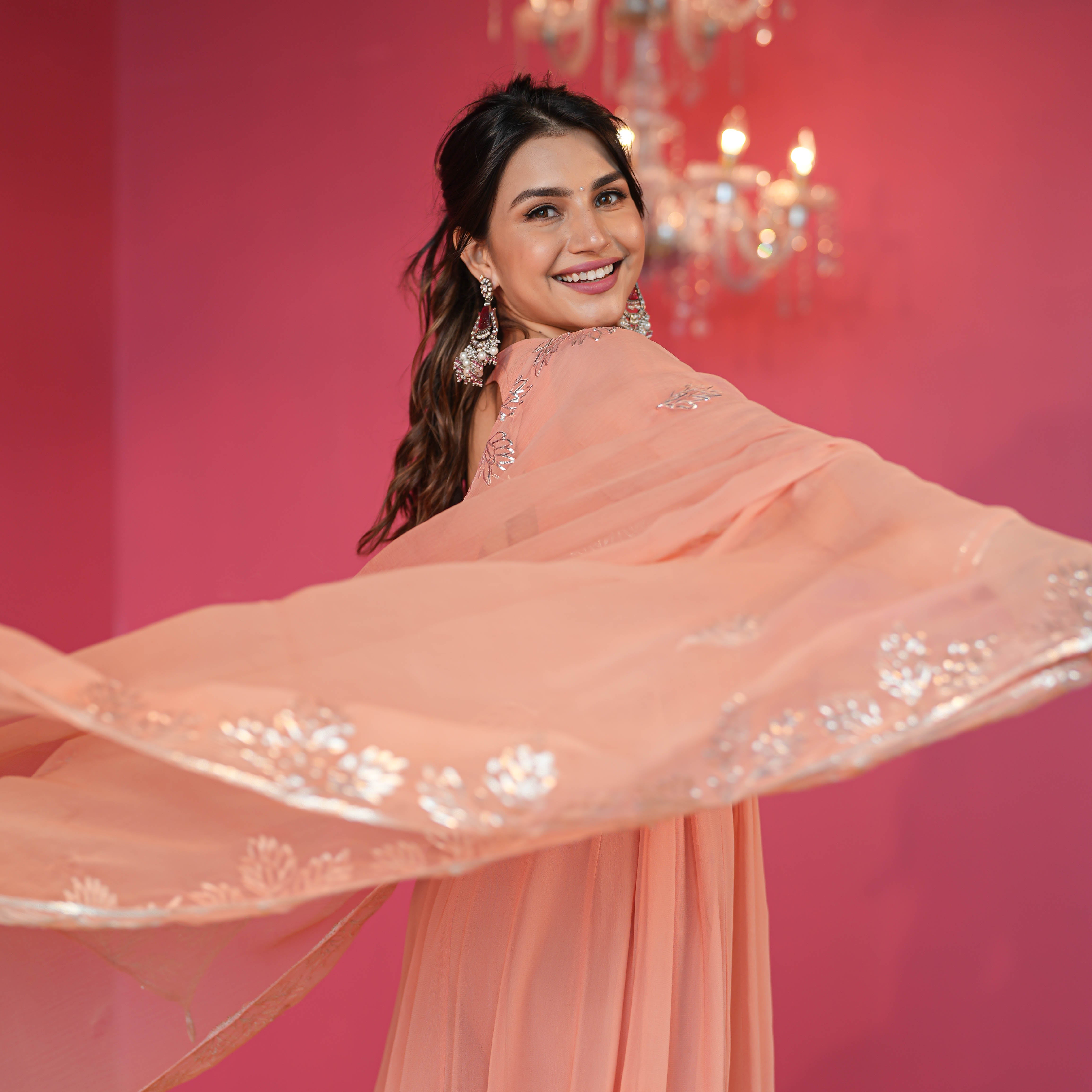 Bunaai Pastel Peach Georgette Suit Set