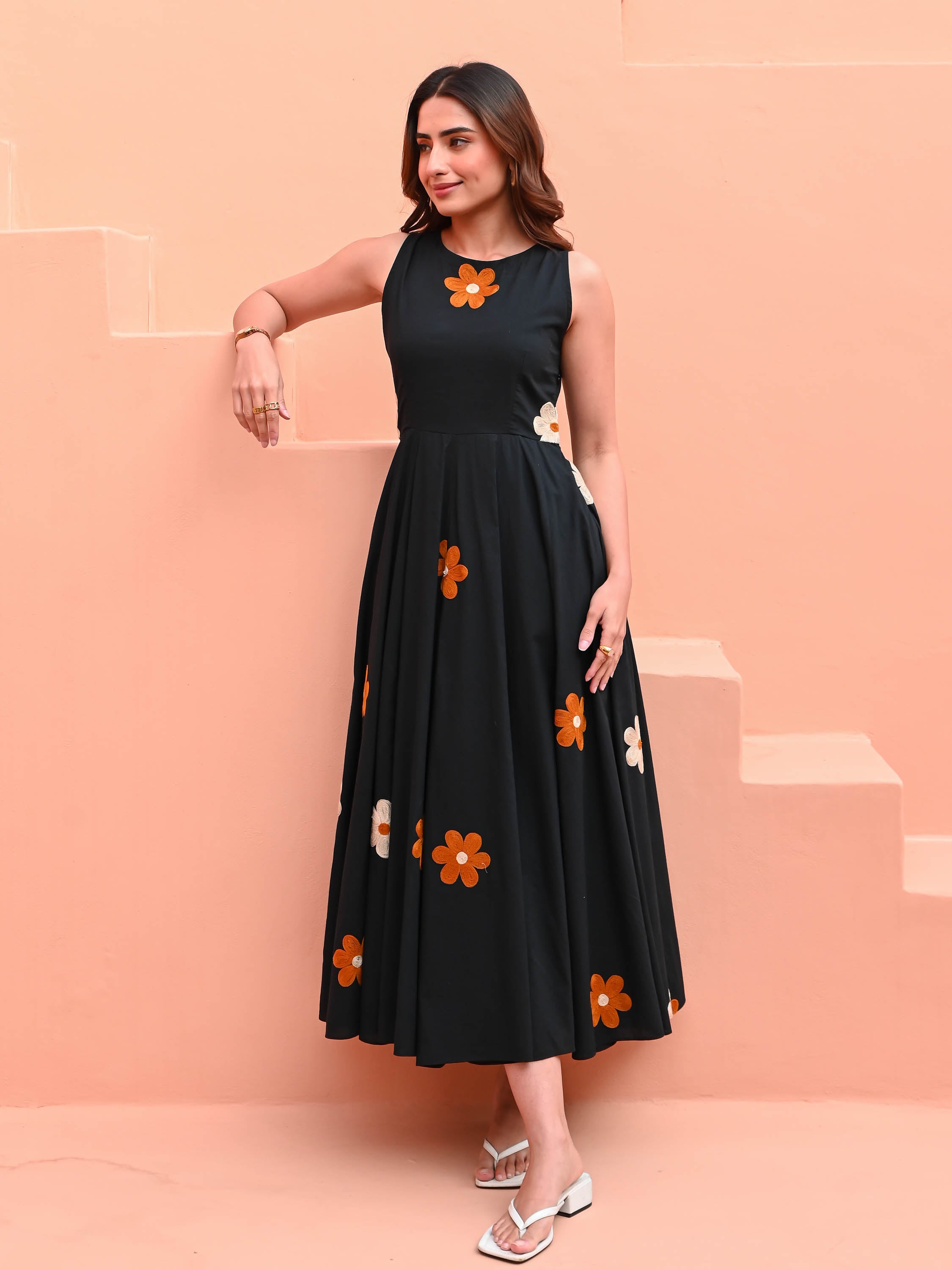 Black Dress with Floral Embroidery