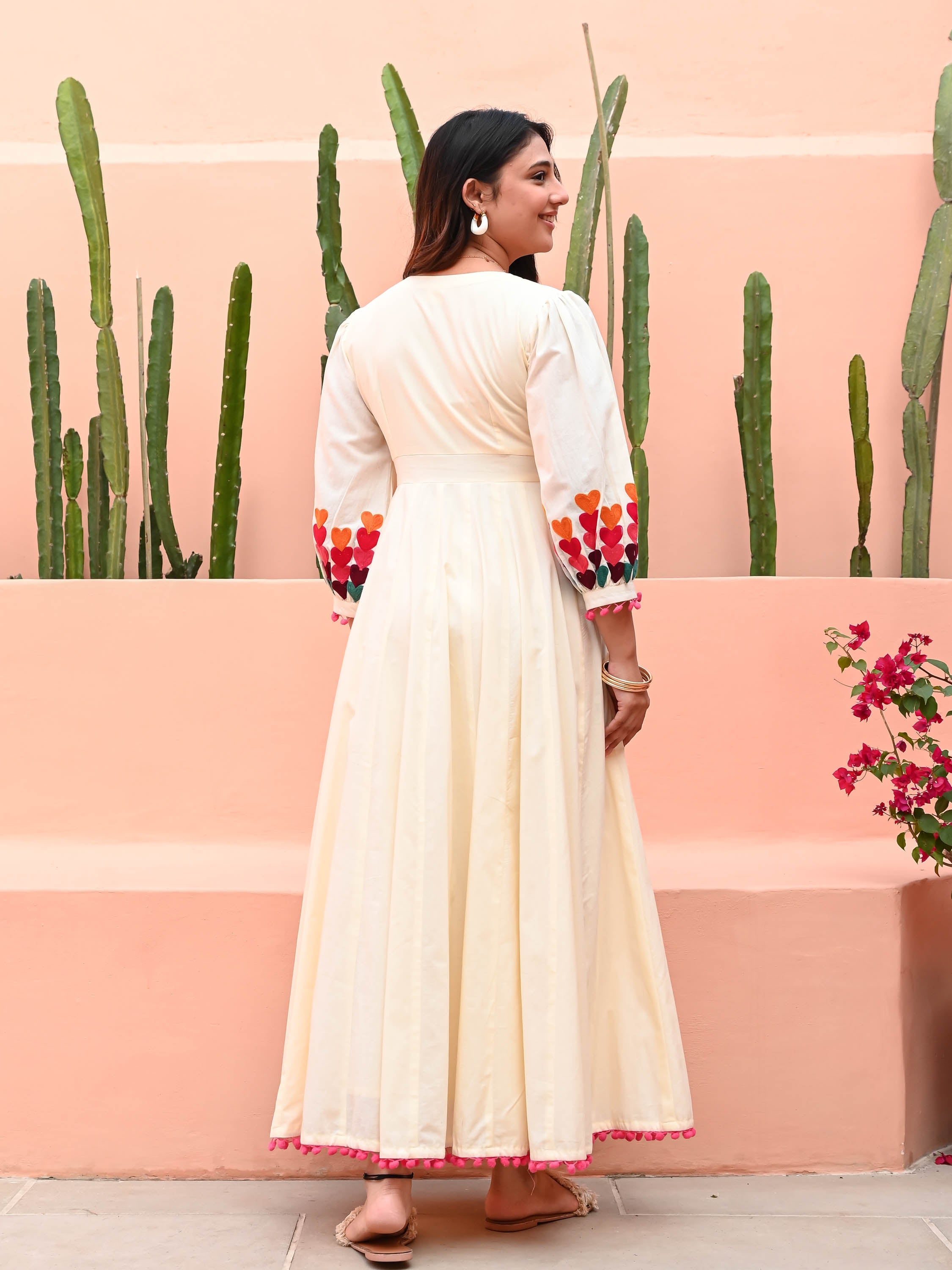 Offwhite Embroidered Cotton Dress