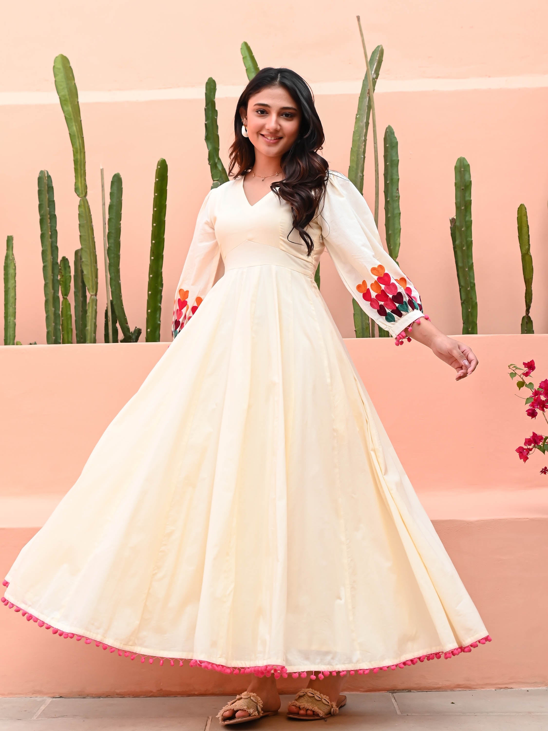 Offwhite Embroidered Cotton Dress