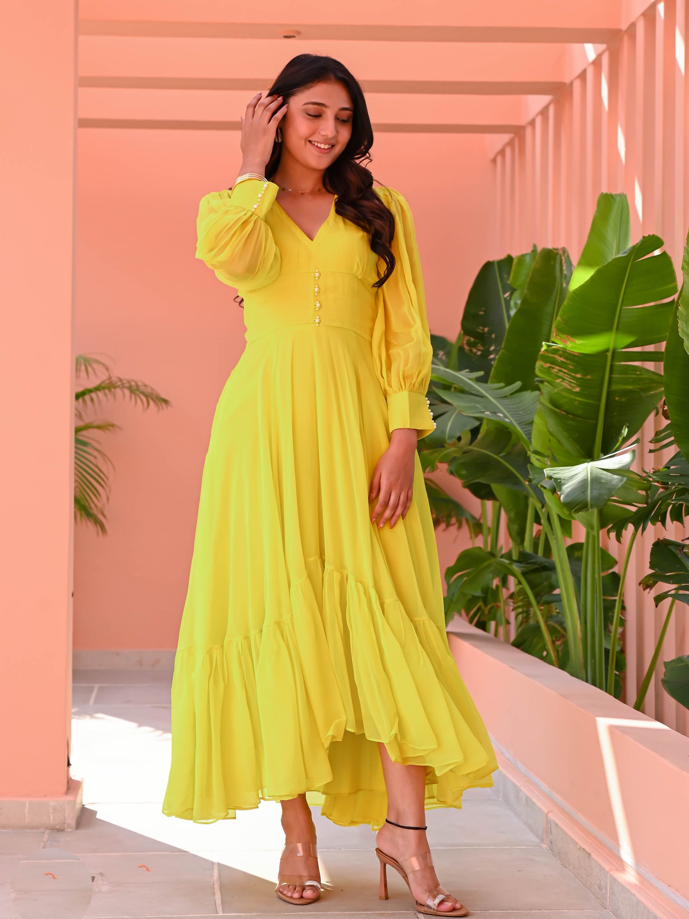 Lemon Green Organza Dress