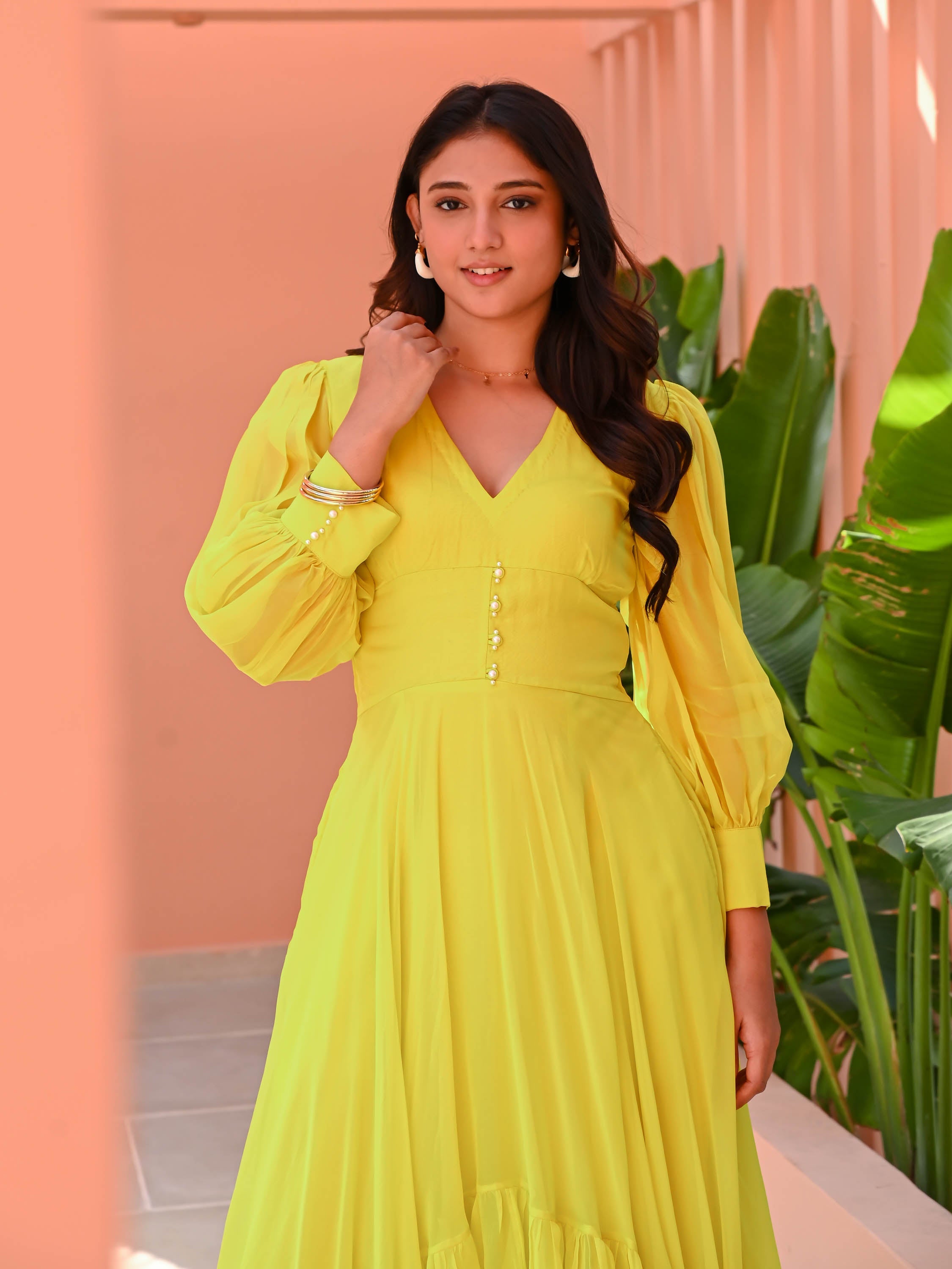 Lemon Green Organza Dress