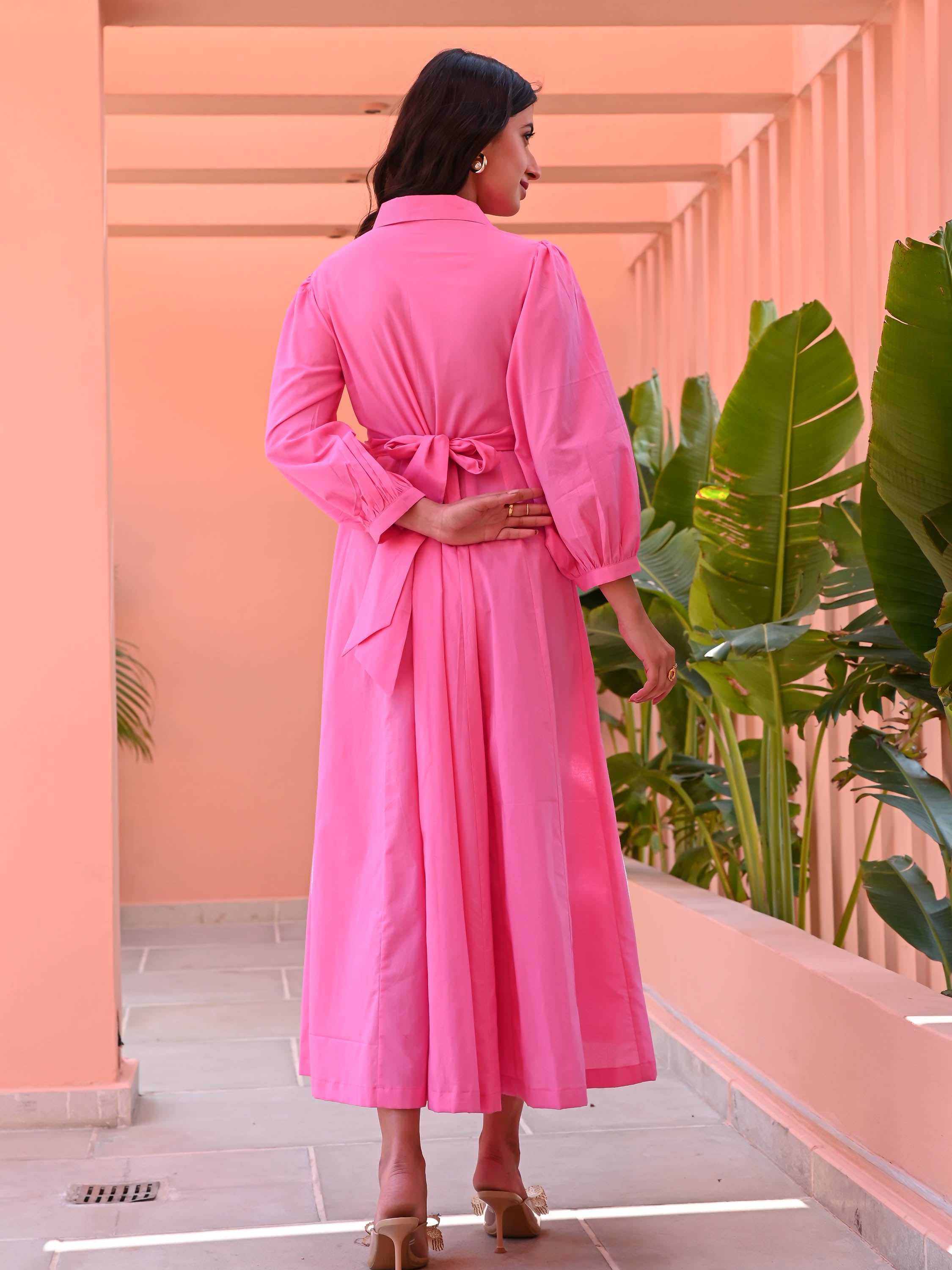 Bubblegum Pink Cotton Shirt Dress