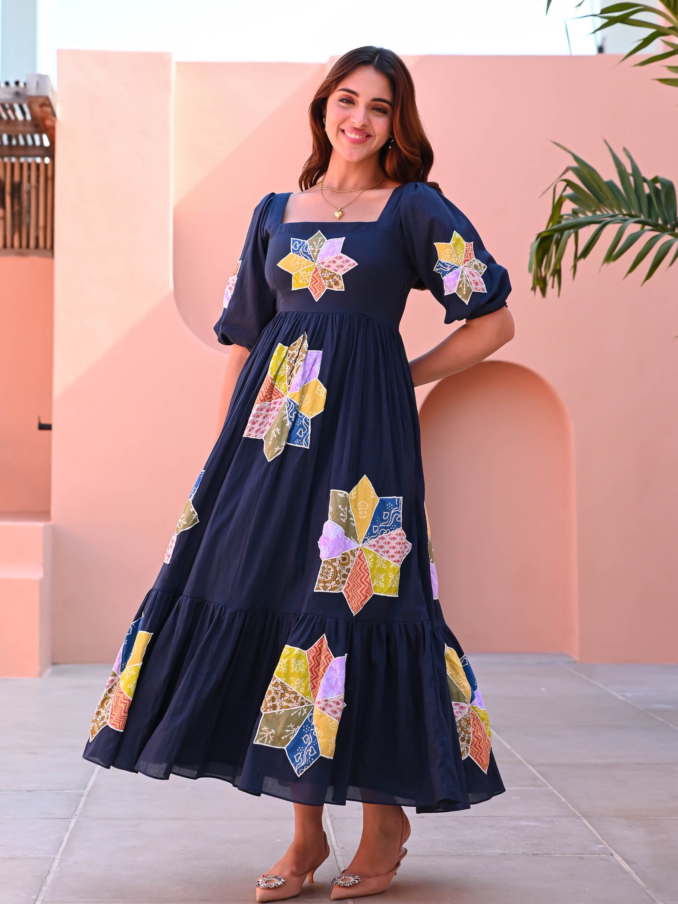 Blue Patchwork Cotton Dress