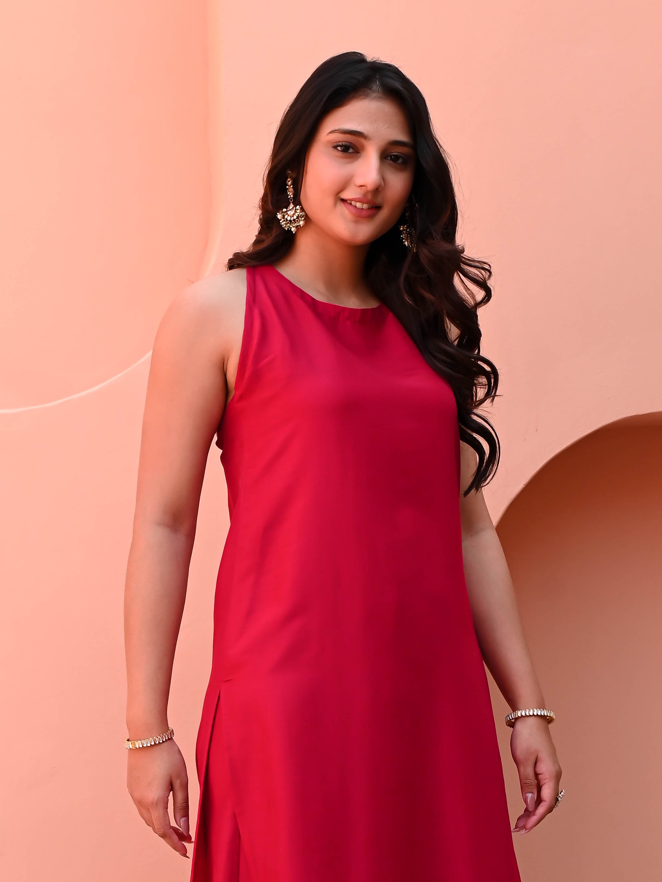 Red Cut Sleeves Kurta Set