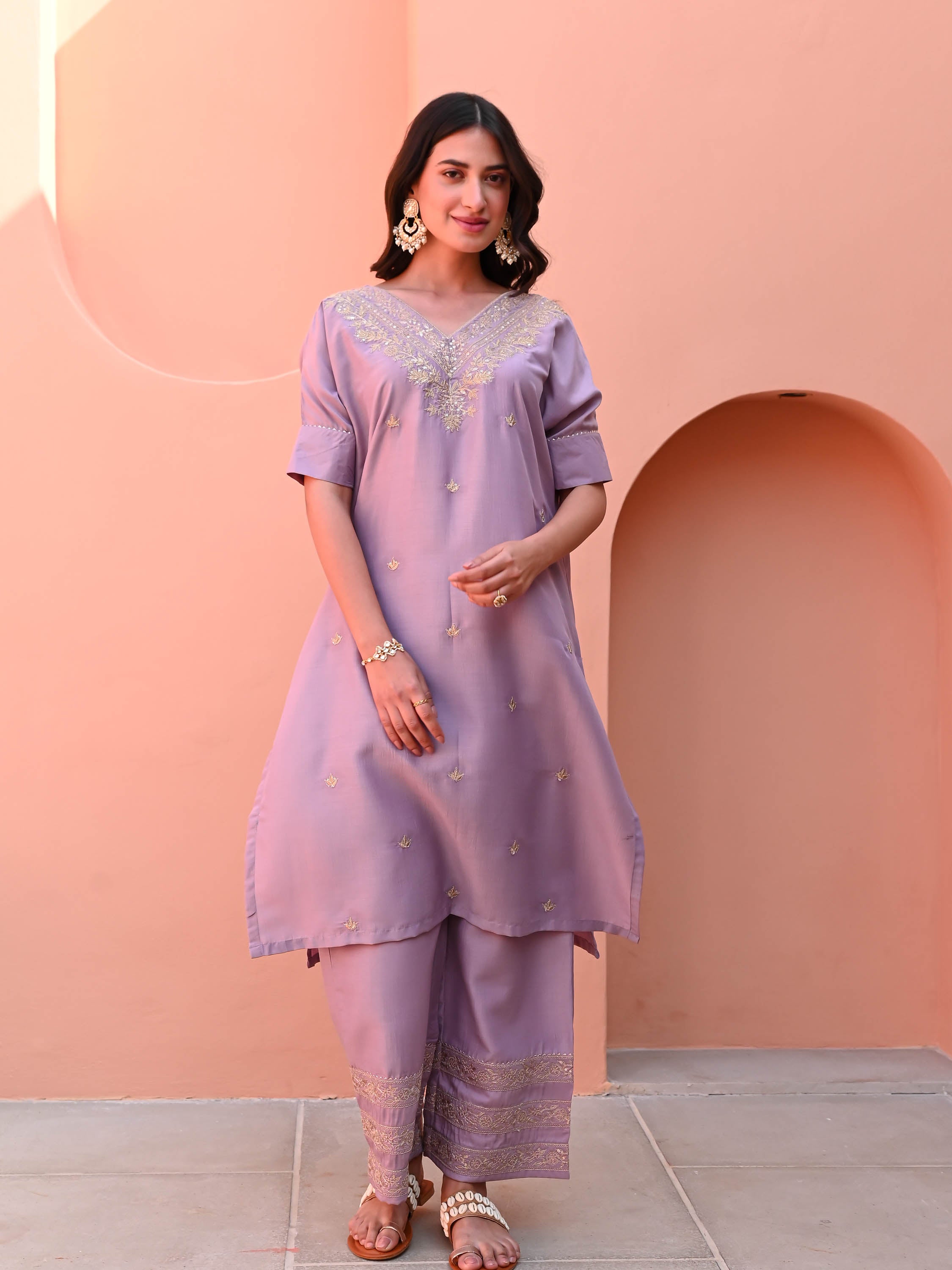 Purple Rose Silk Kurta Set