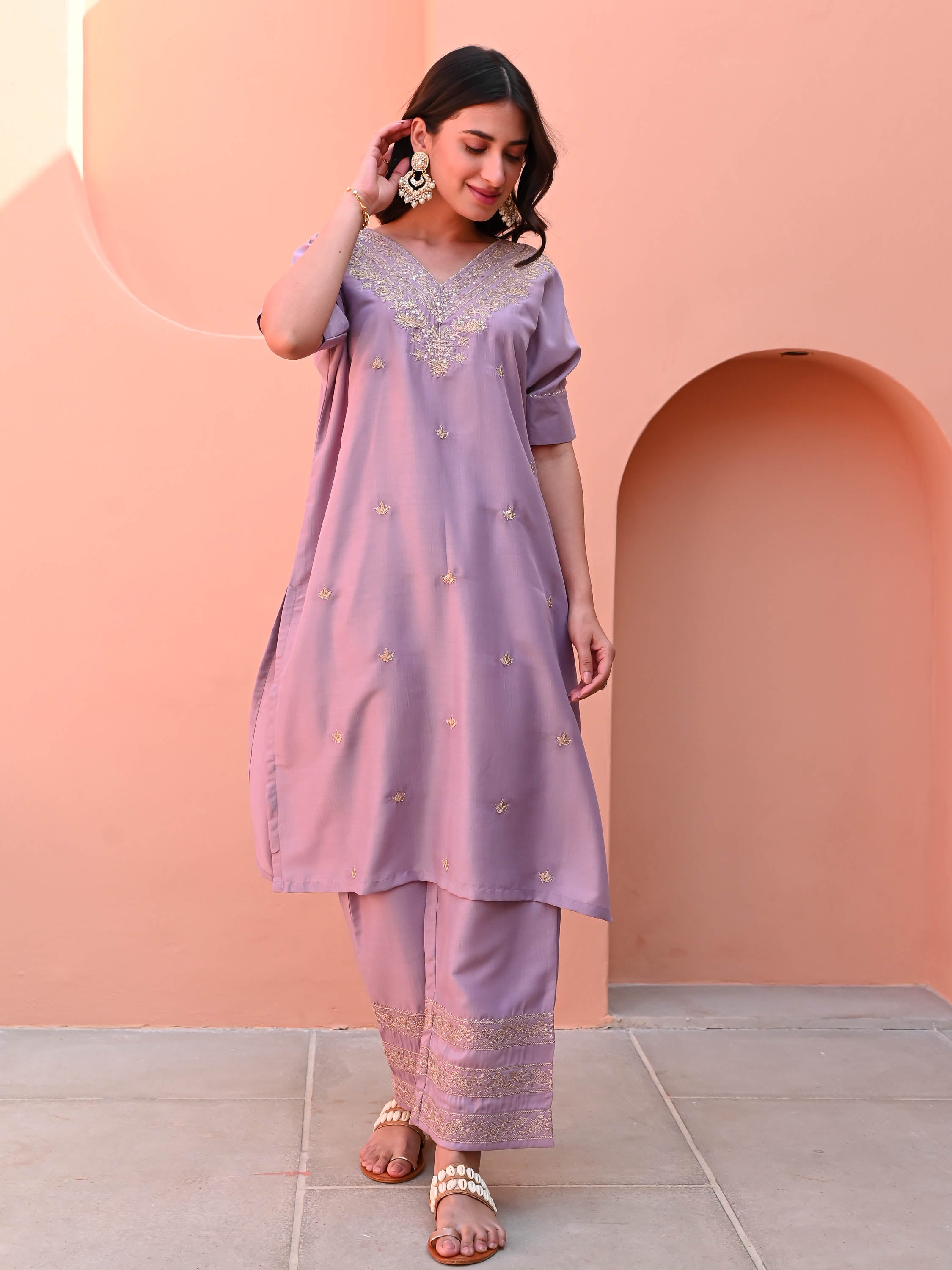 Purple Rose Silk Kurta Set