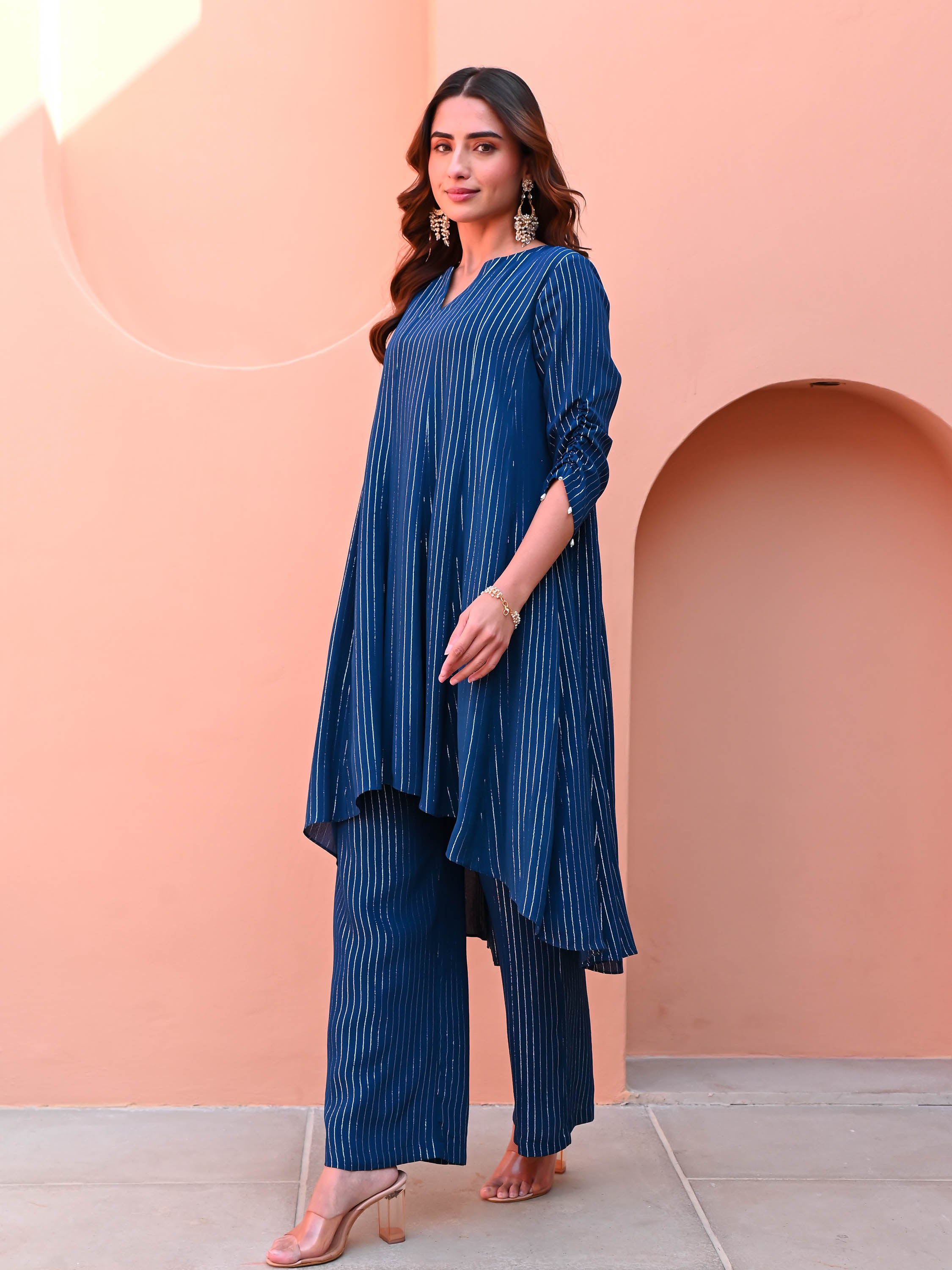 Blue Georgette Lurex Kurta Set