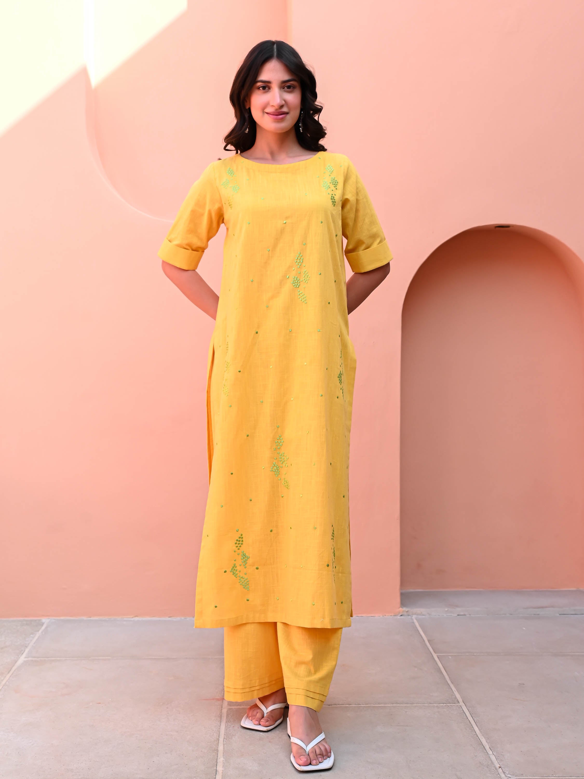 Lemon Yellow Cotton Kurta Pant