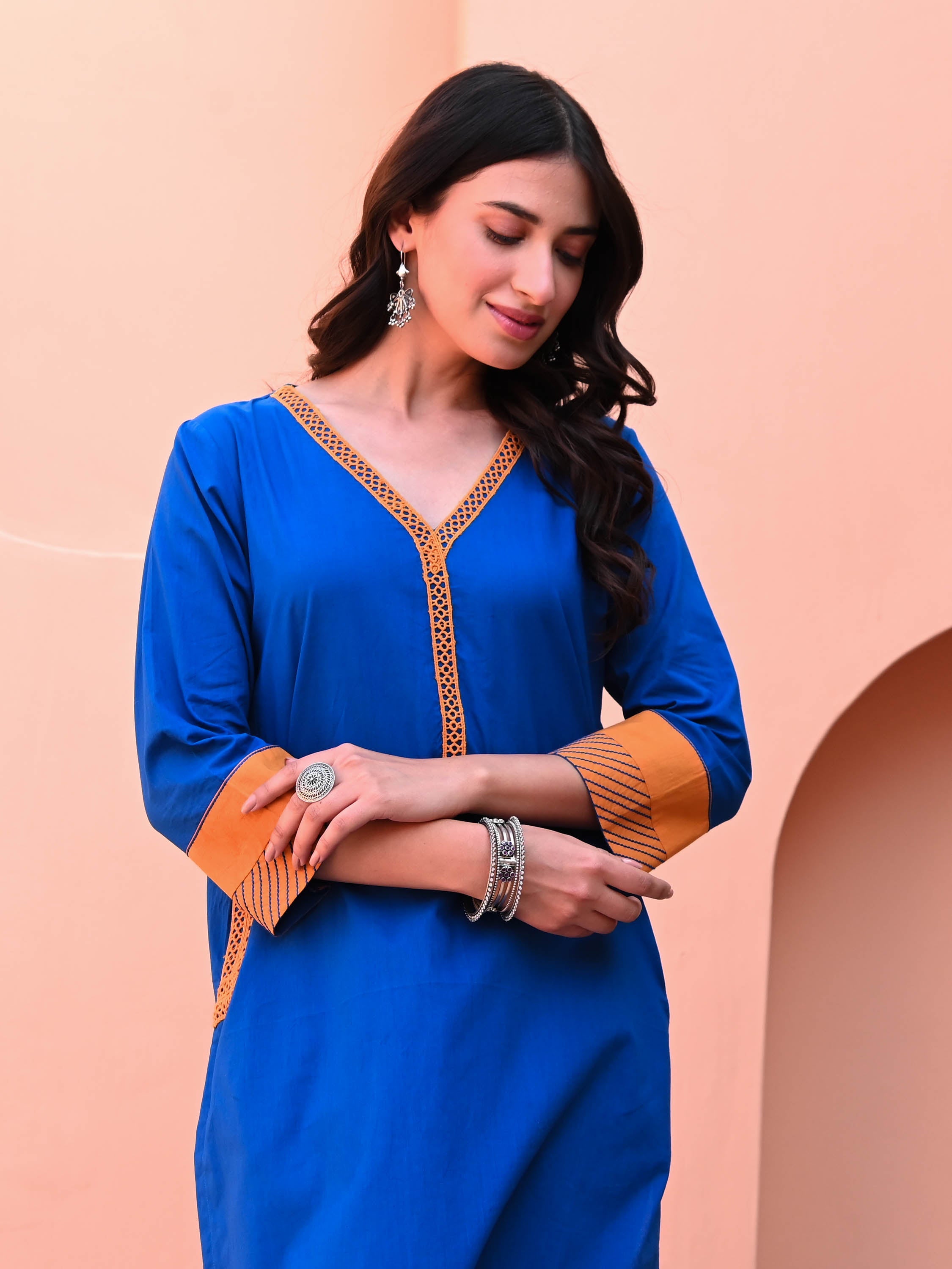 Victoria Blue Cotton Kurta Set