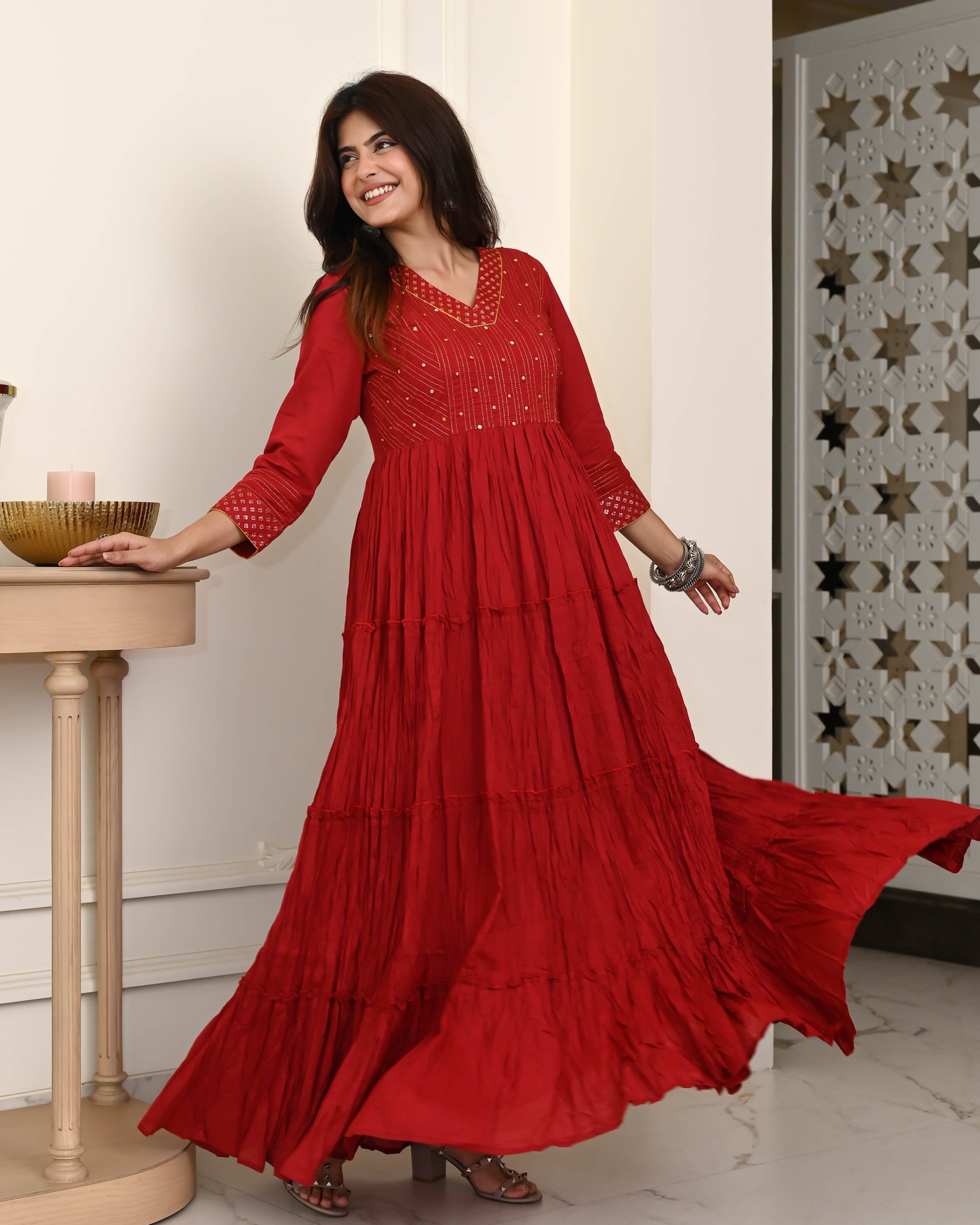 Maroon Tiered Cotton Dress