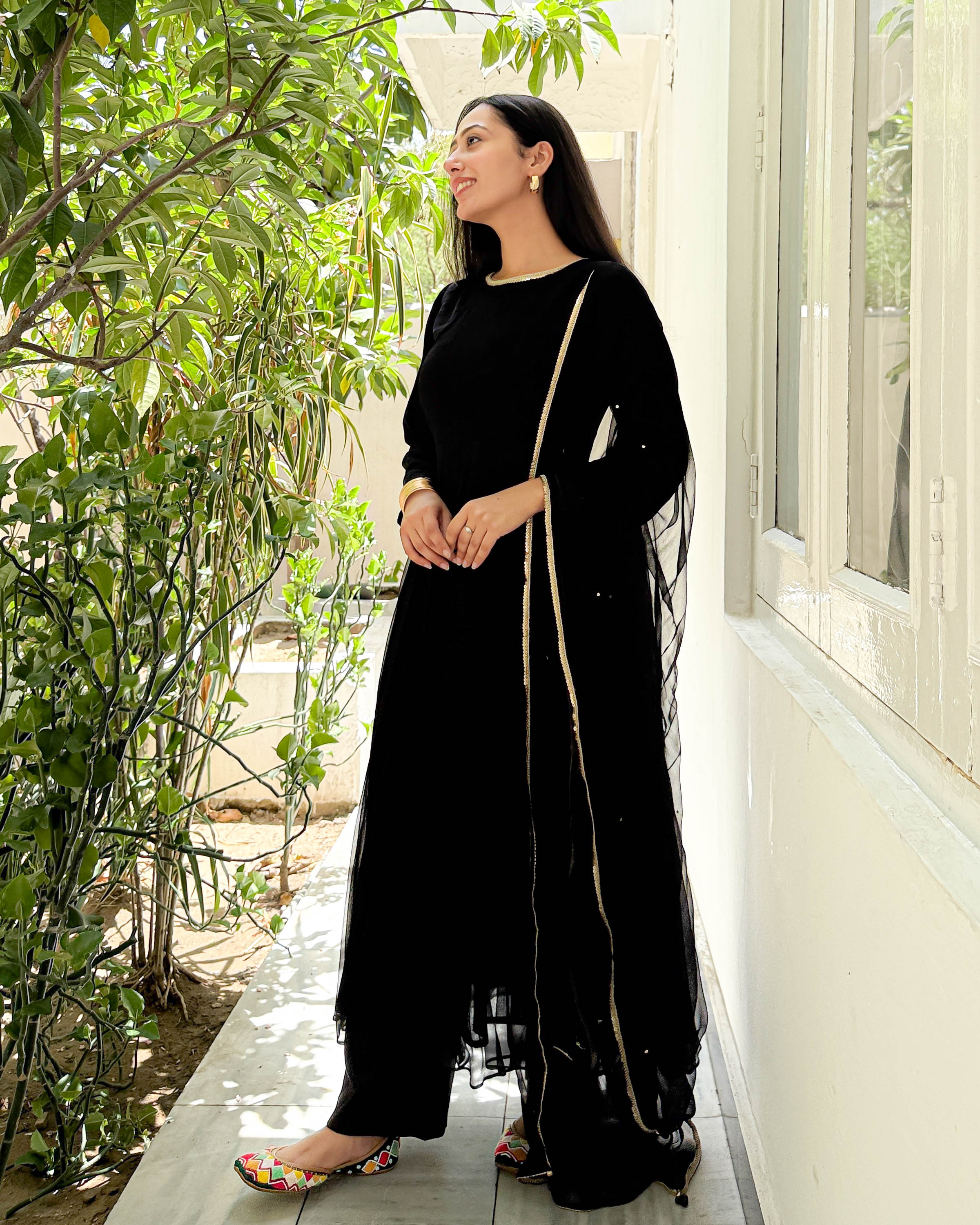 Black Chiffon Sequin Suit Set