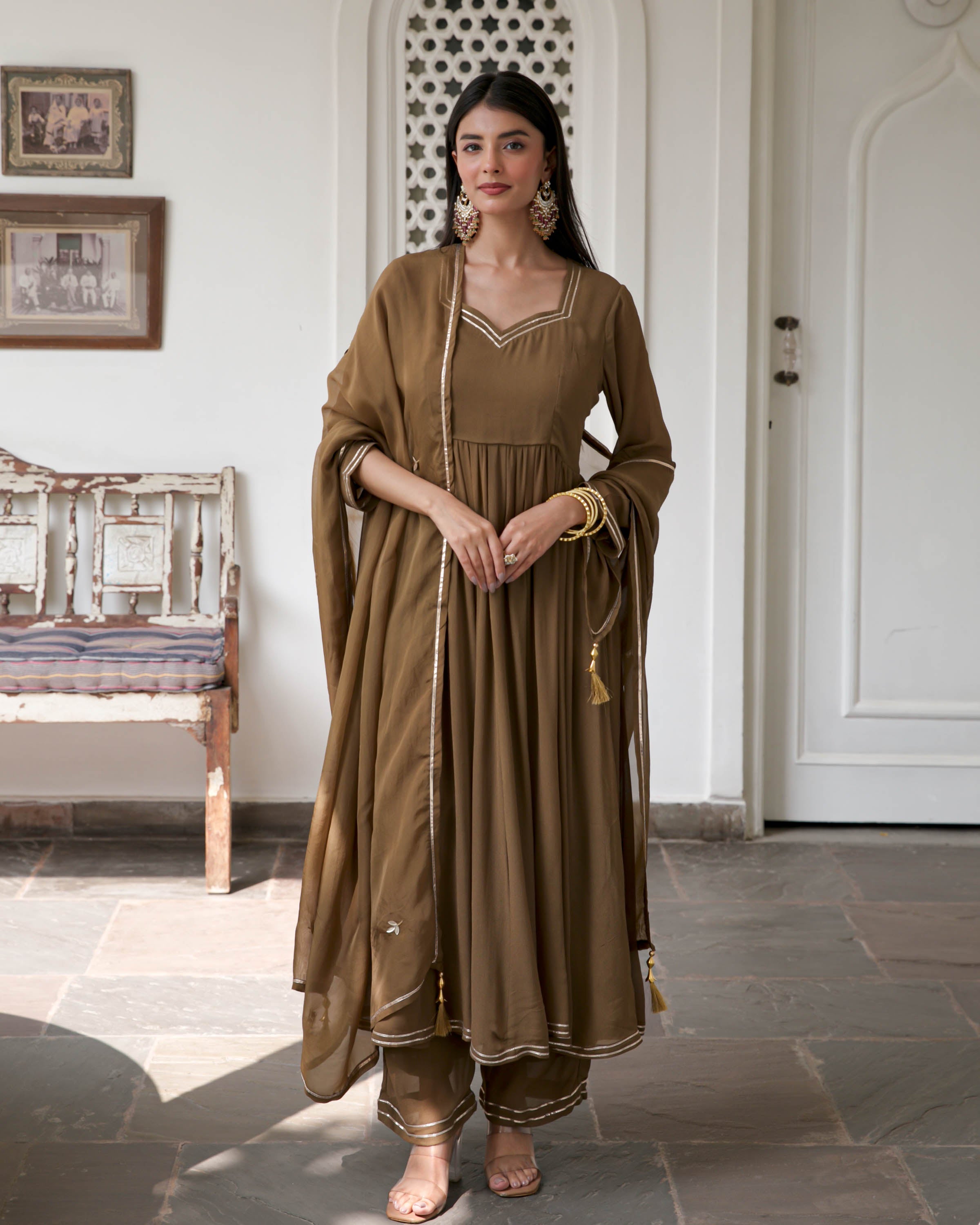 Brown Georgette Suit Set