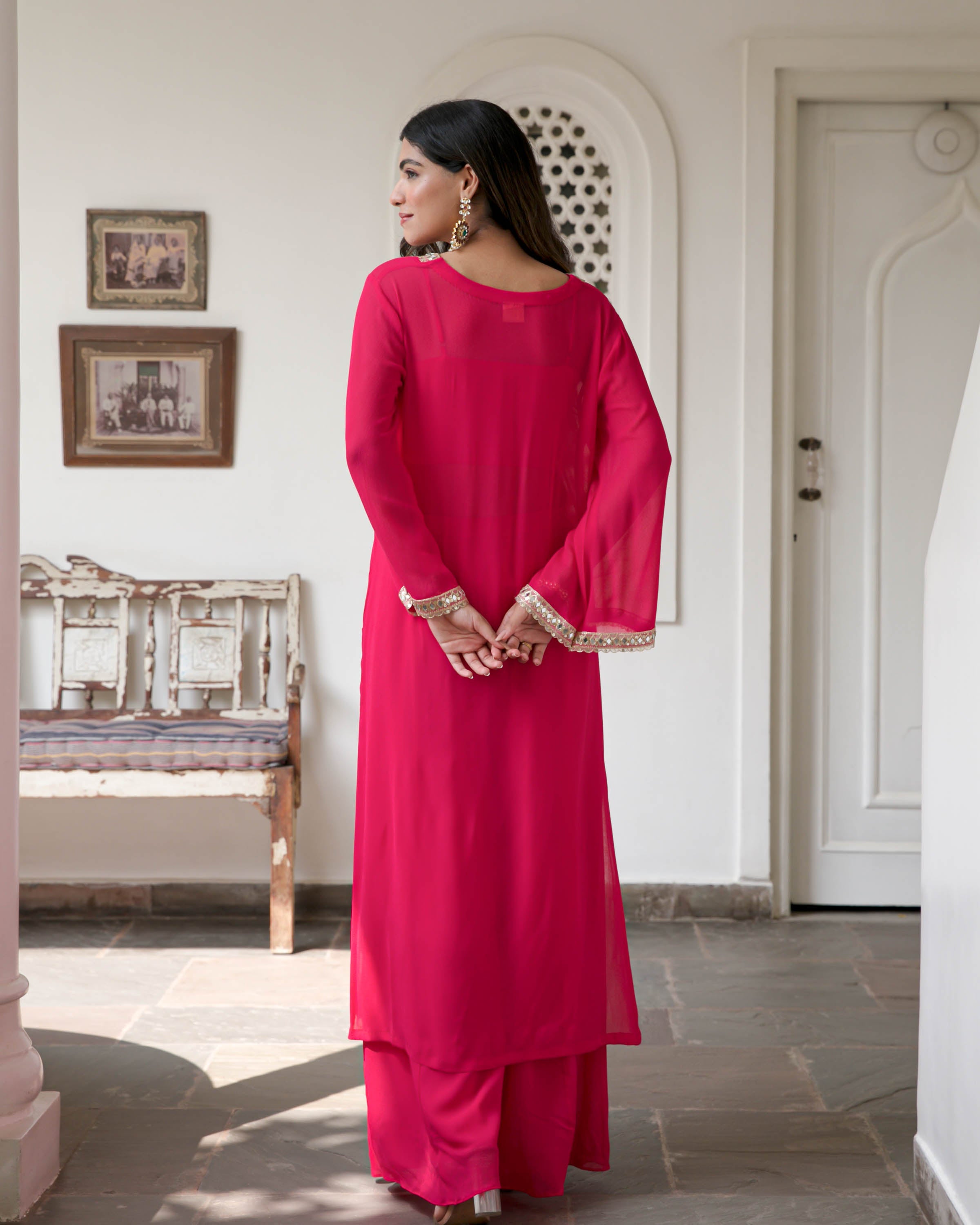 Pink Georgette Kurta Pants