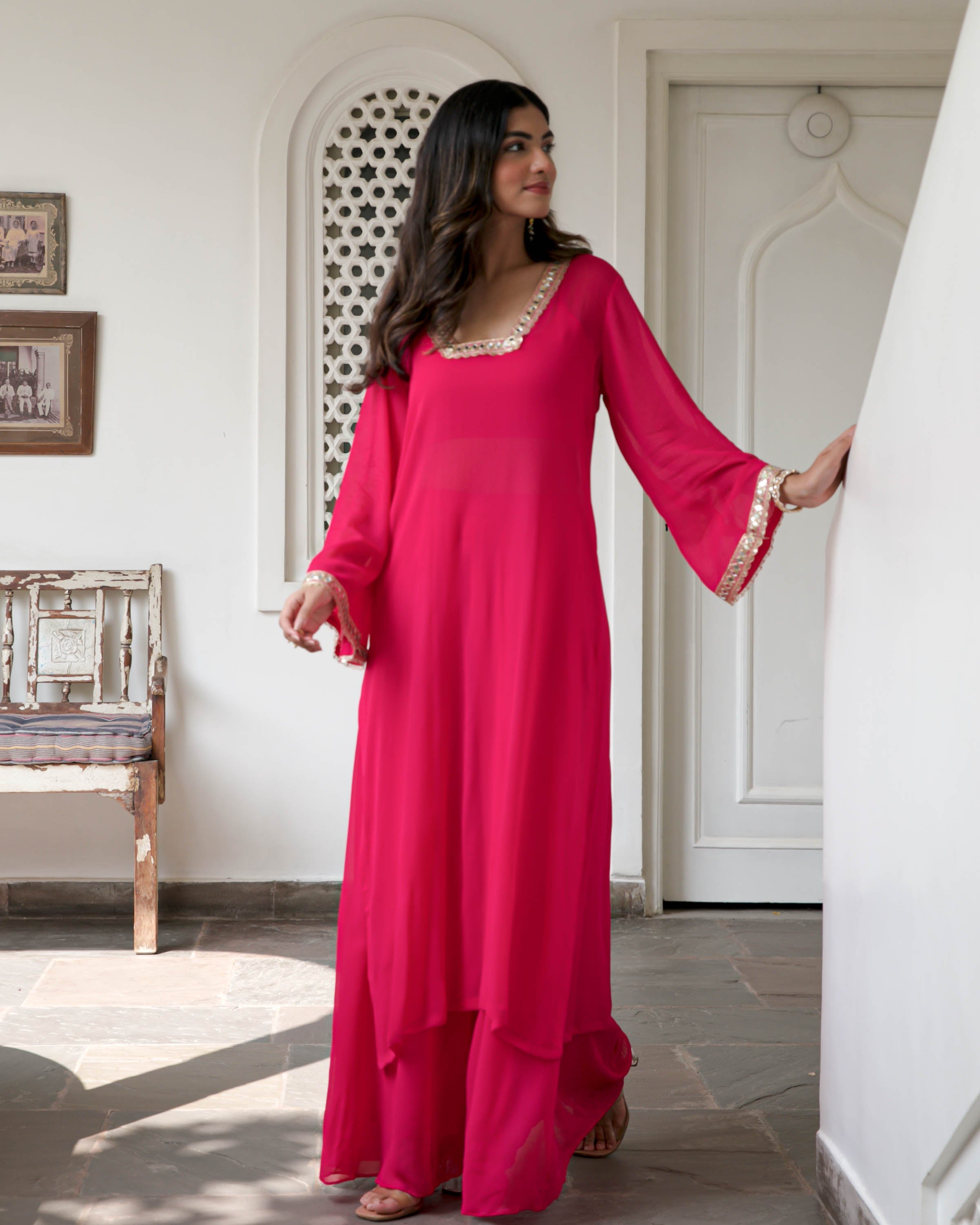 Pink Georgette Kurta Pants