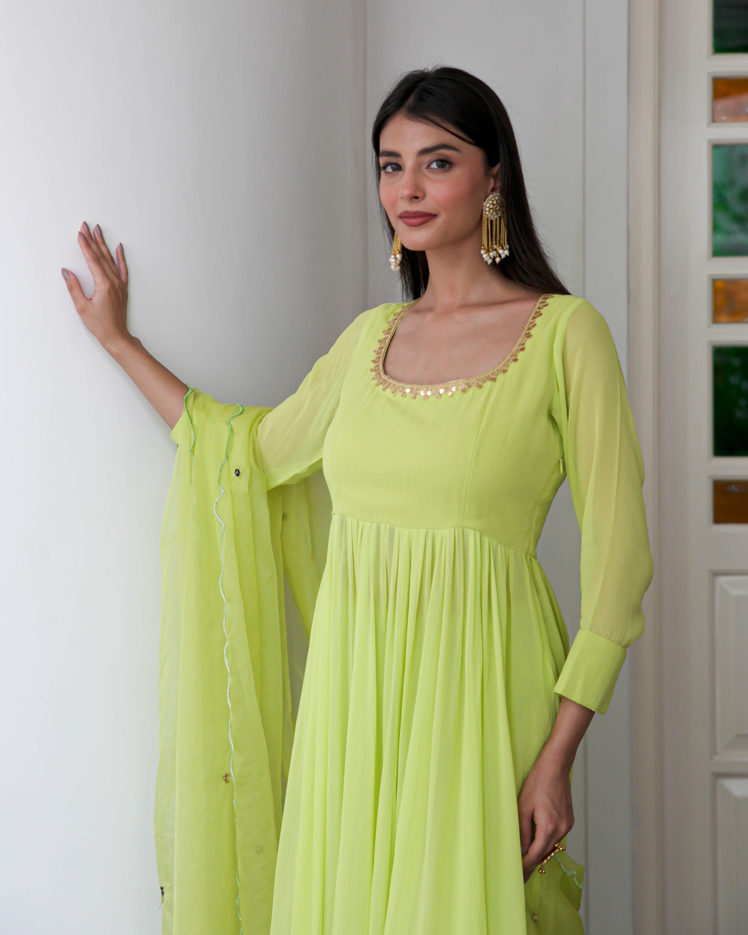 Lime Green Georgette Suit Set