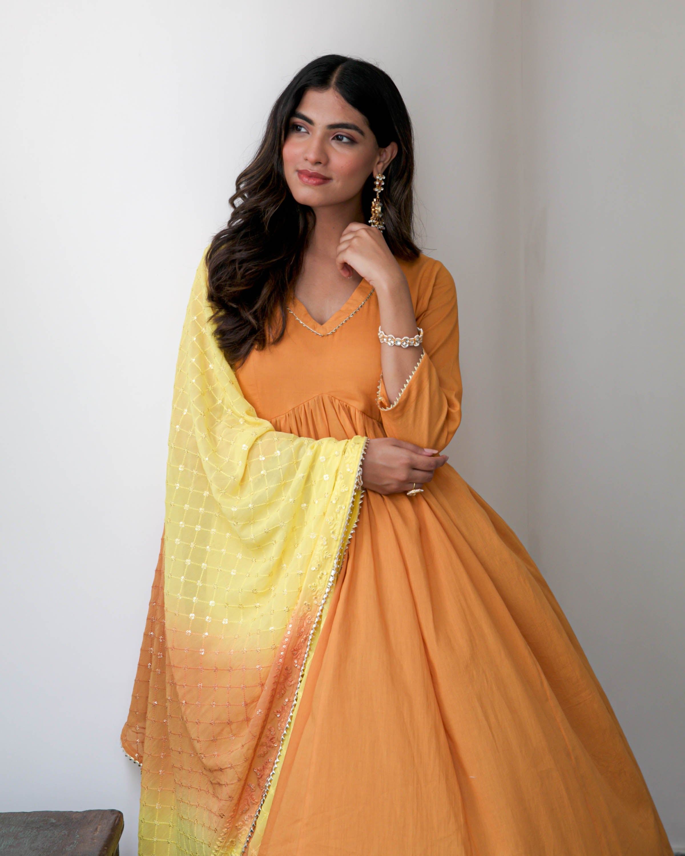 Yellow Rust Cotton Suit Set