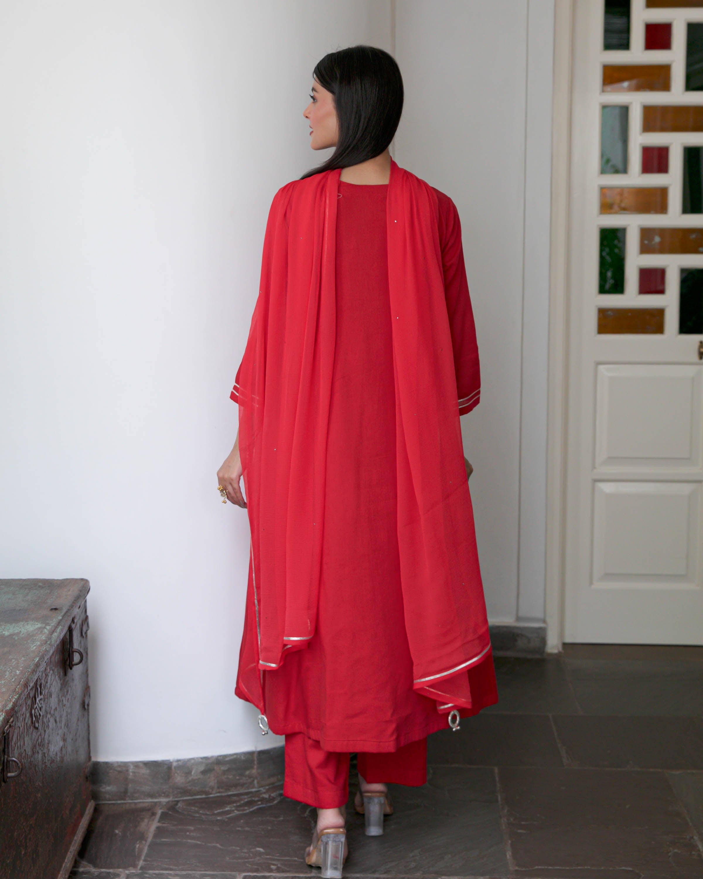 Red Cotton Suit Set