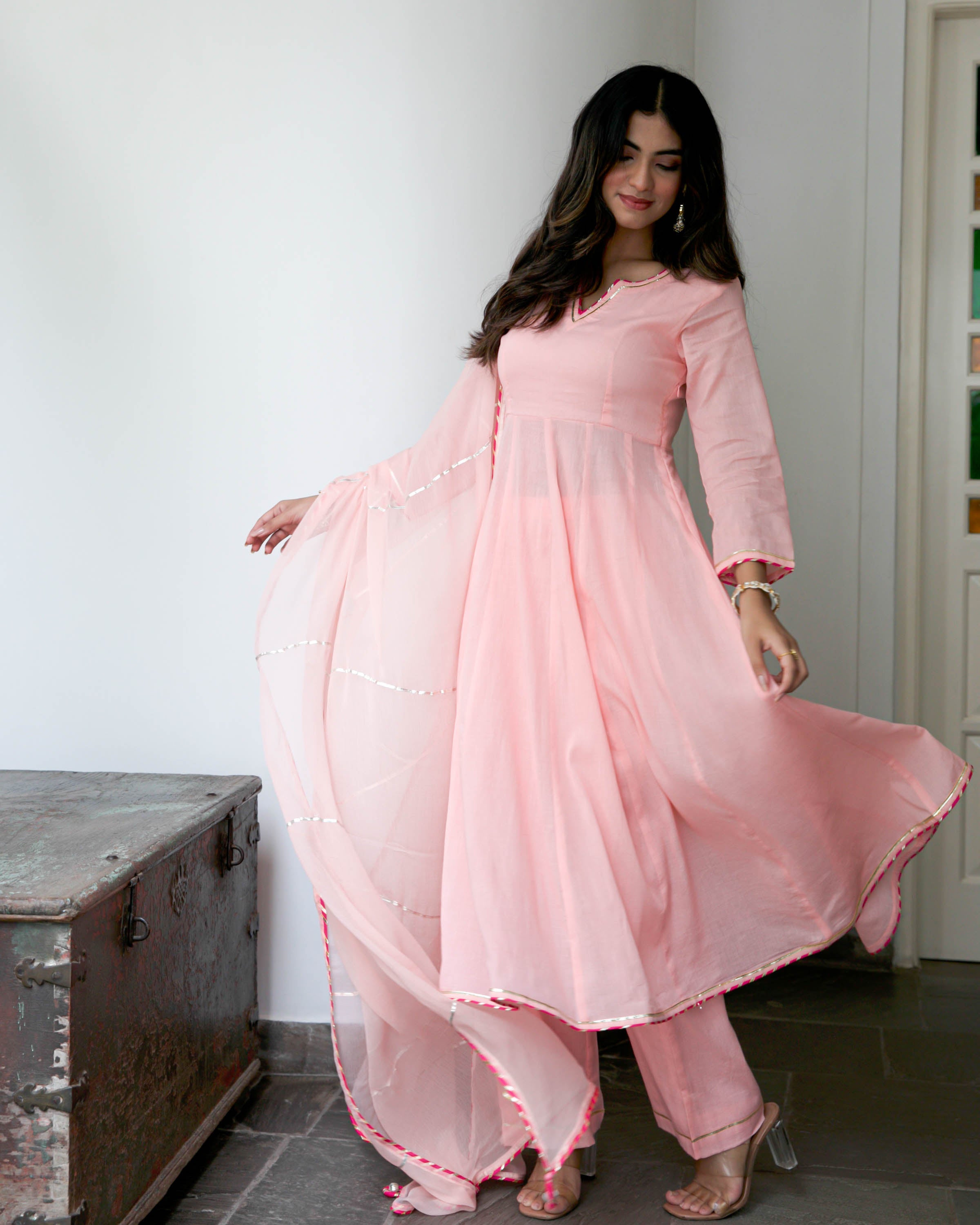 Peachish Pink  Cotton Suit Set