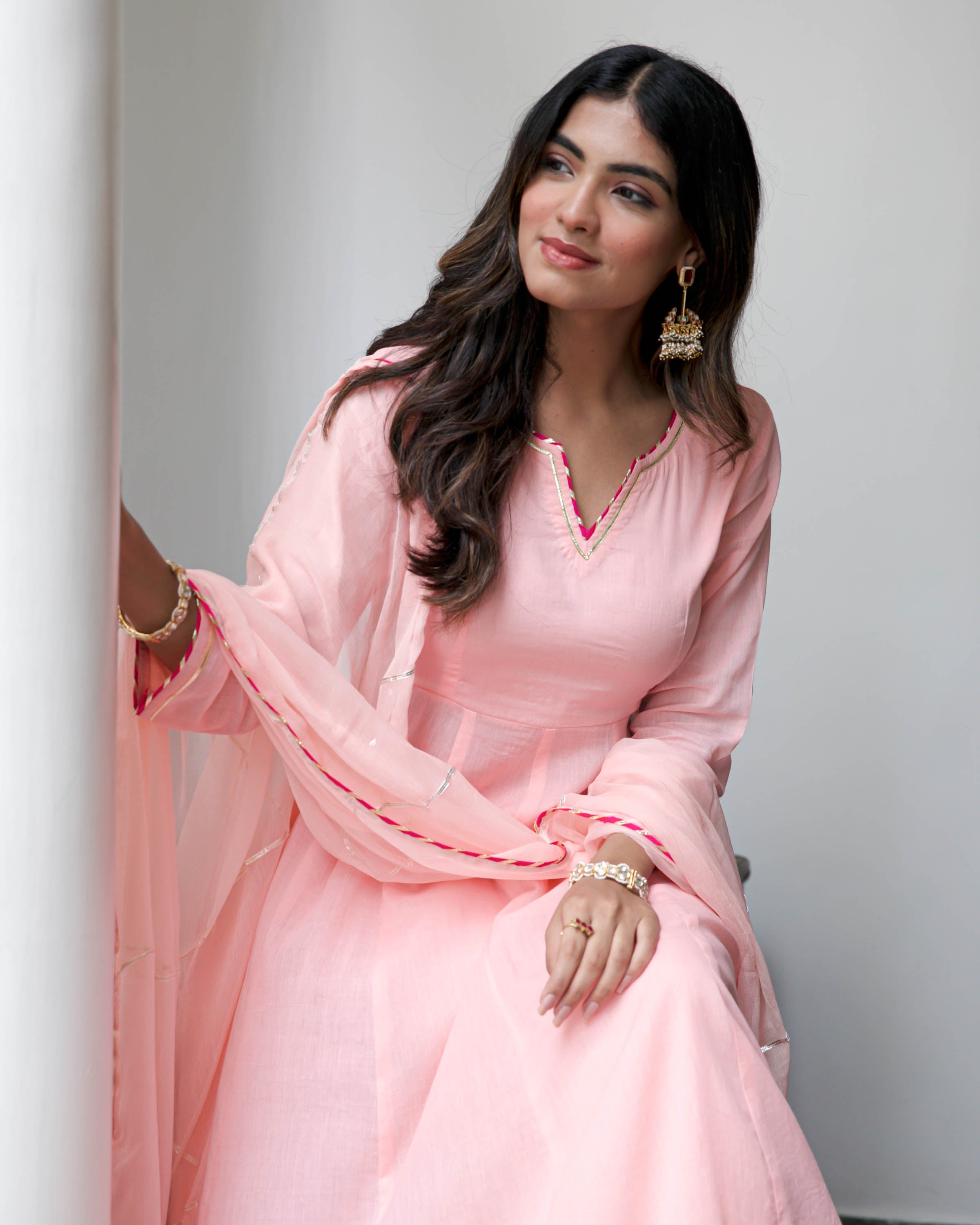 Peachish Pink  Cotton Suit Set