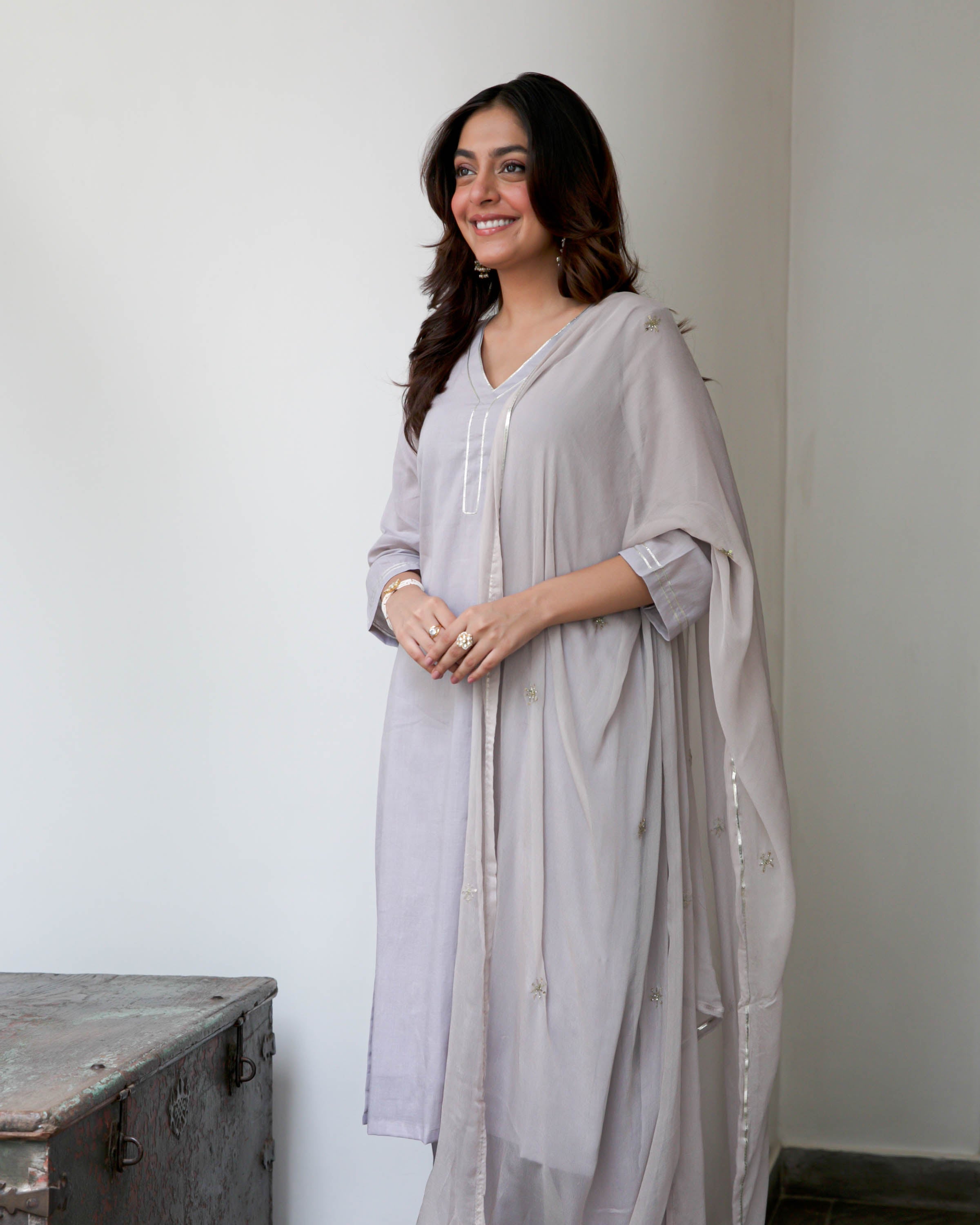 Grey Cotton Suit Set