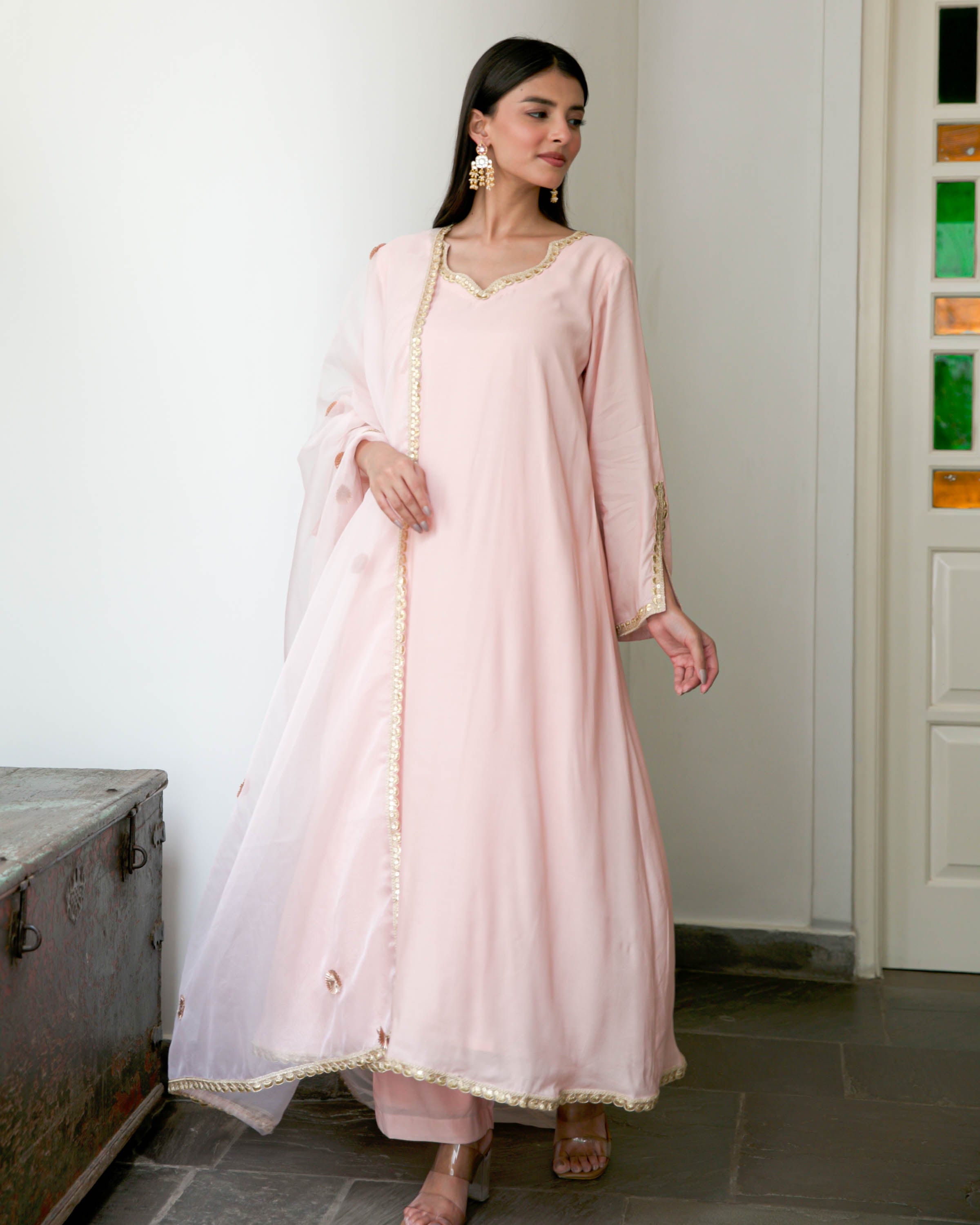 Light Pink Cotton Silk Suit Ste