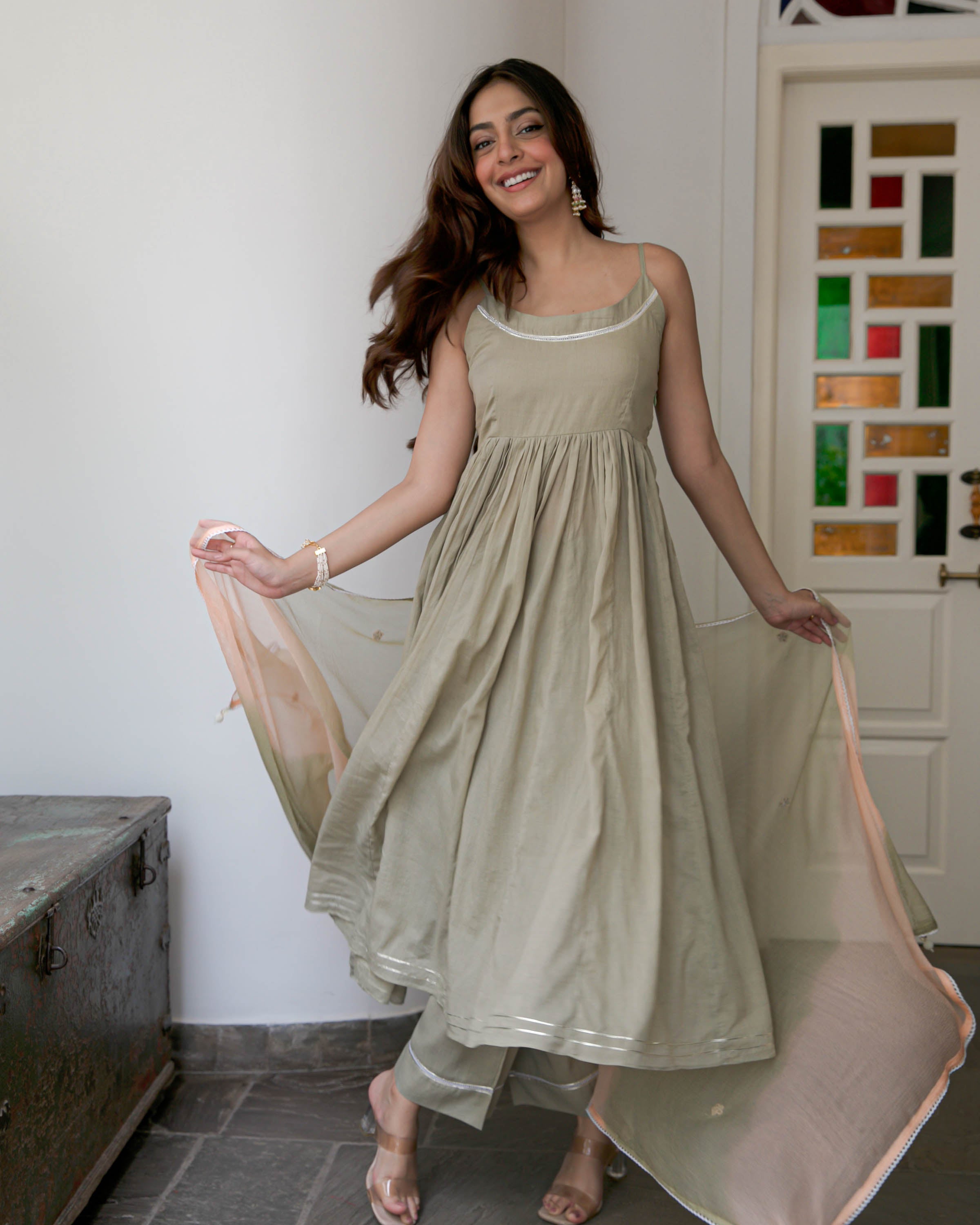 Peach Shaded Cotton Suit Set