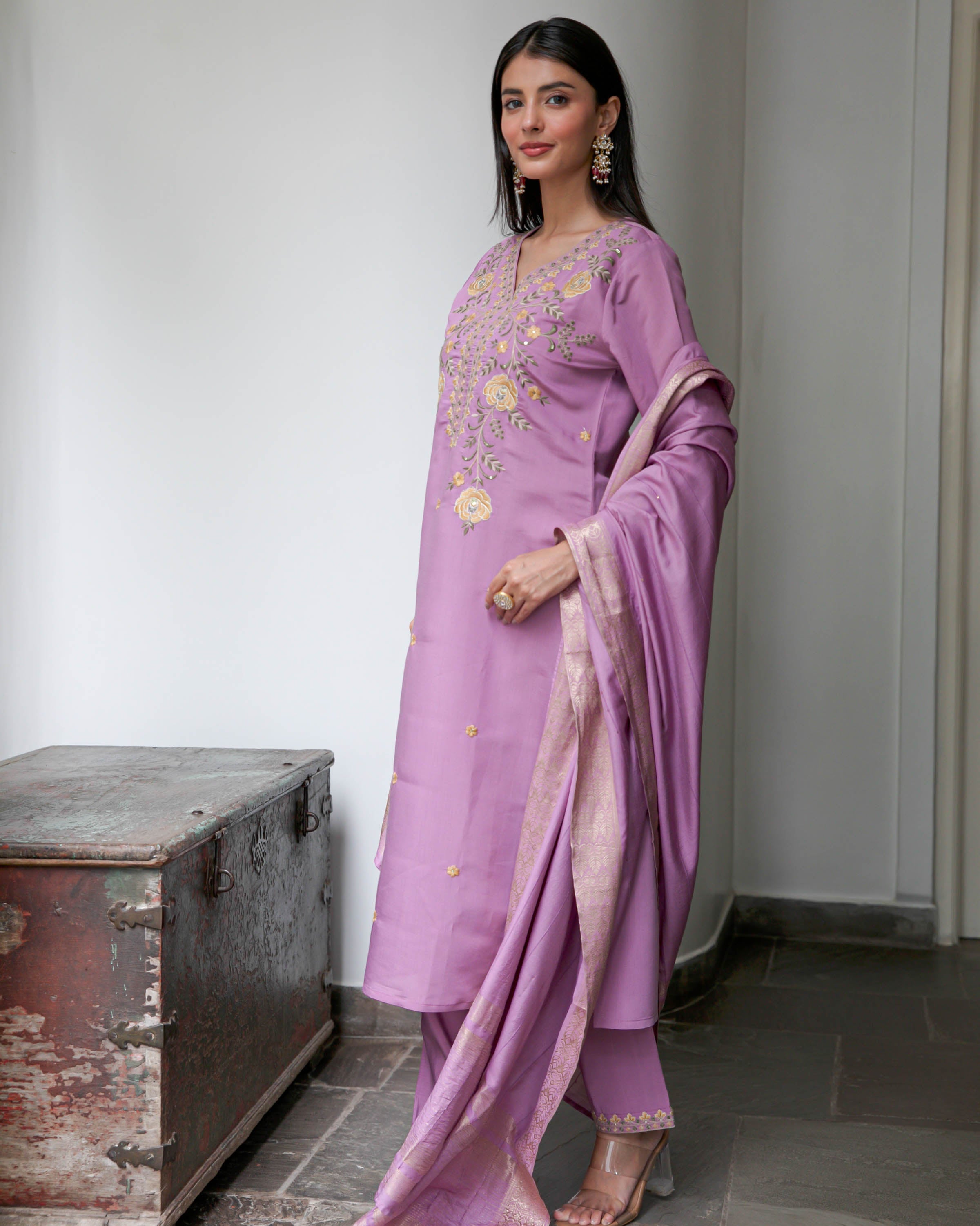 Lilac Embroidered Suit Set