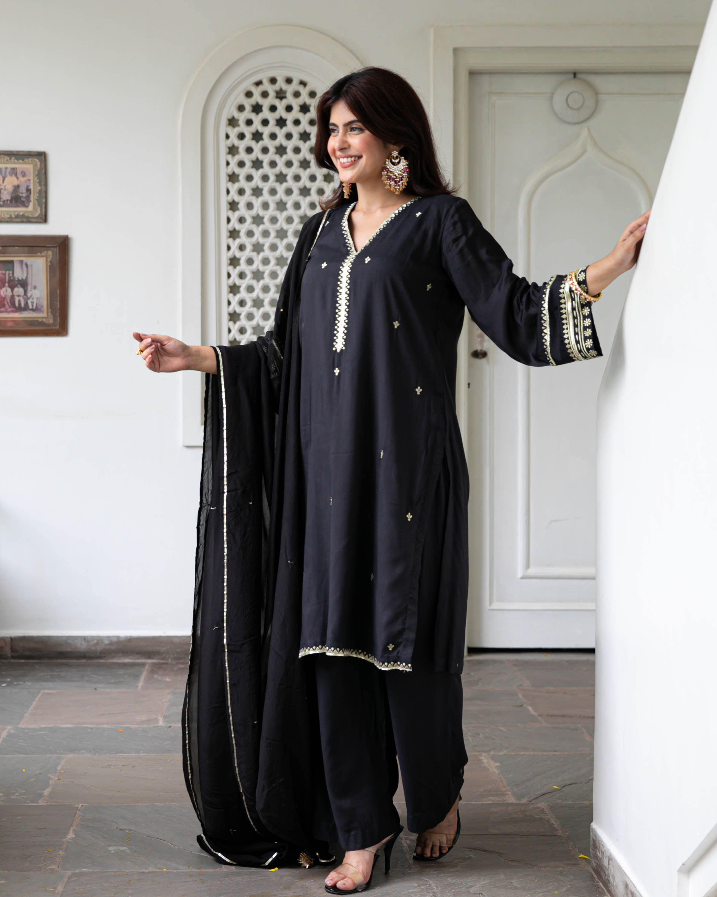 Black Gold Embroidered Suit Set