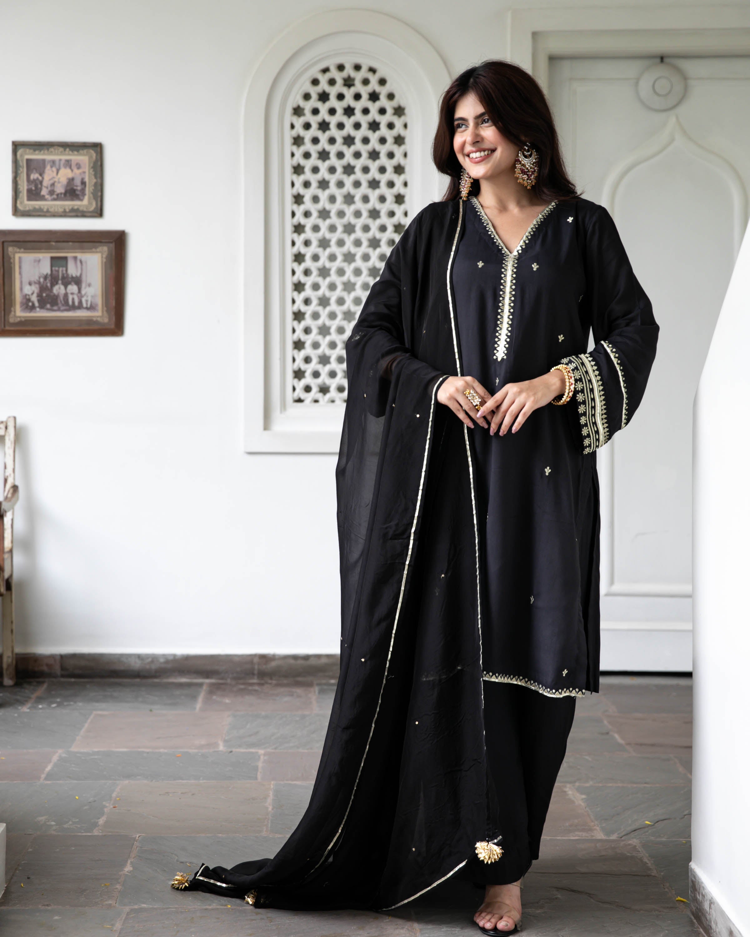 Black Gold Embroidered Suit Set