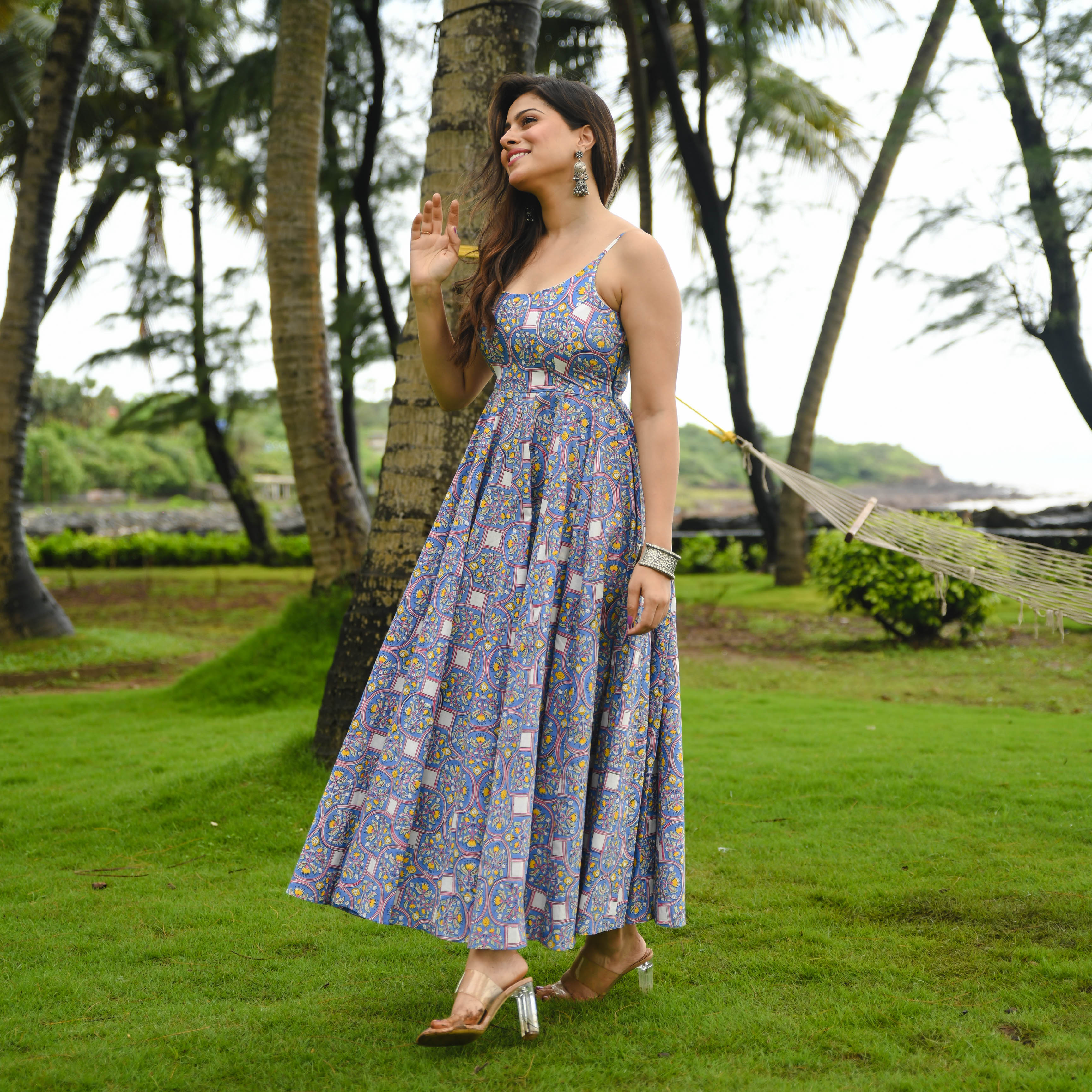 Bunaai Baleine Blue Printed Cotton Dress