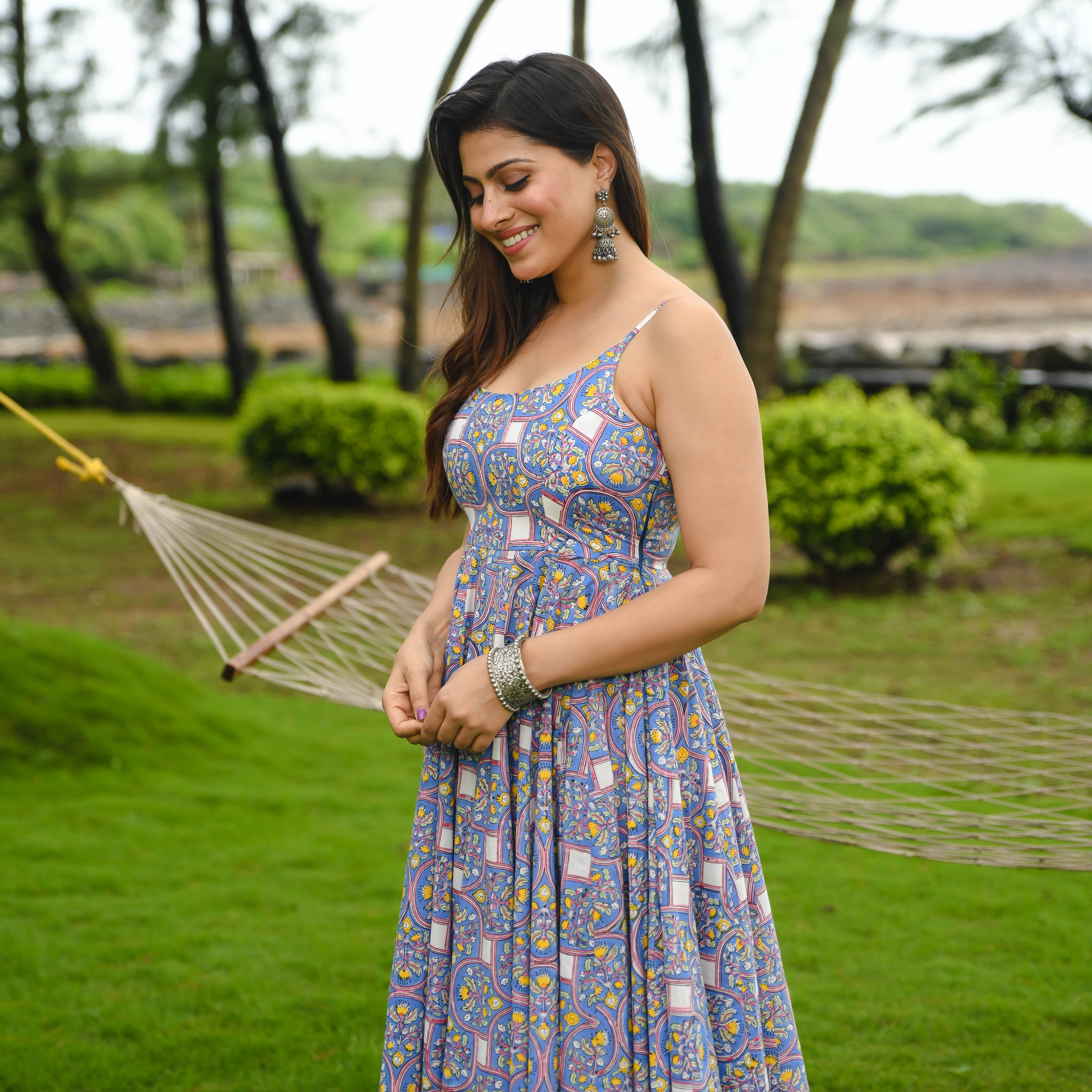 Bunaai Baleine Blue Printed Cotton Dress