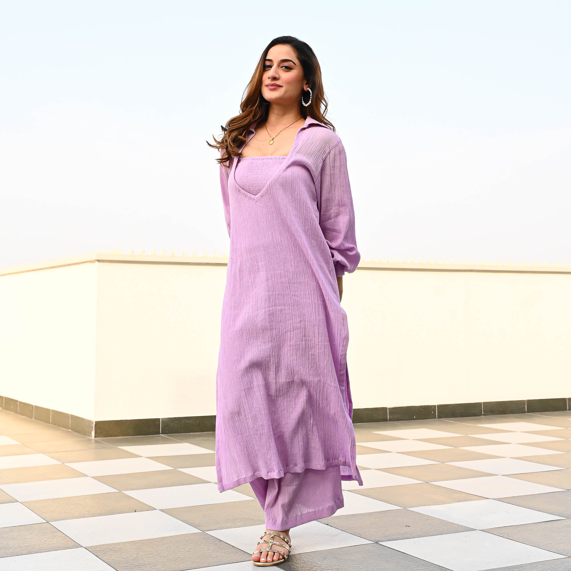 Bunaai Lavender Crushed Cotton Coord Set