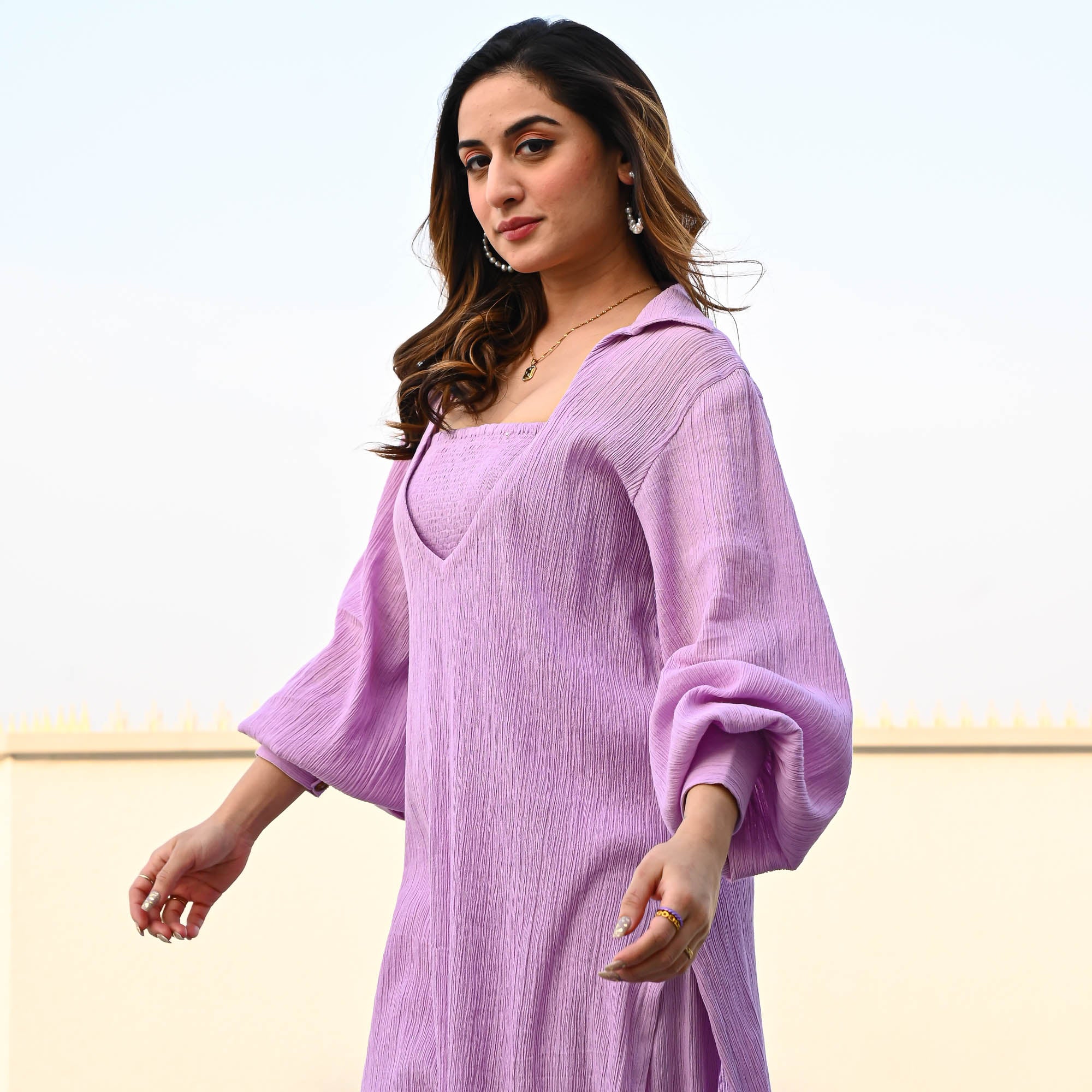 Bunaai Lavender Crushed Cotton Coord Set