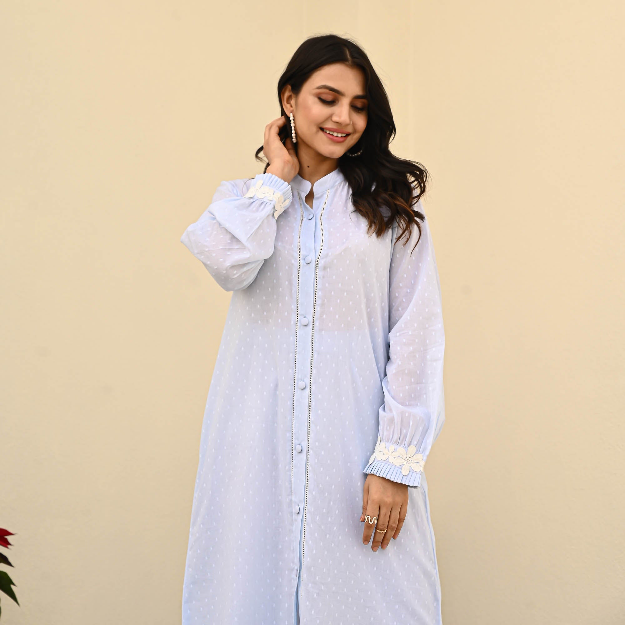 Bunaai Bit of Blue Cotton Dobby Kurta Set